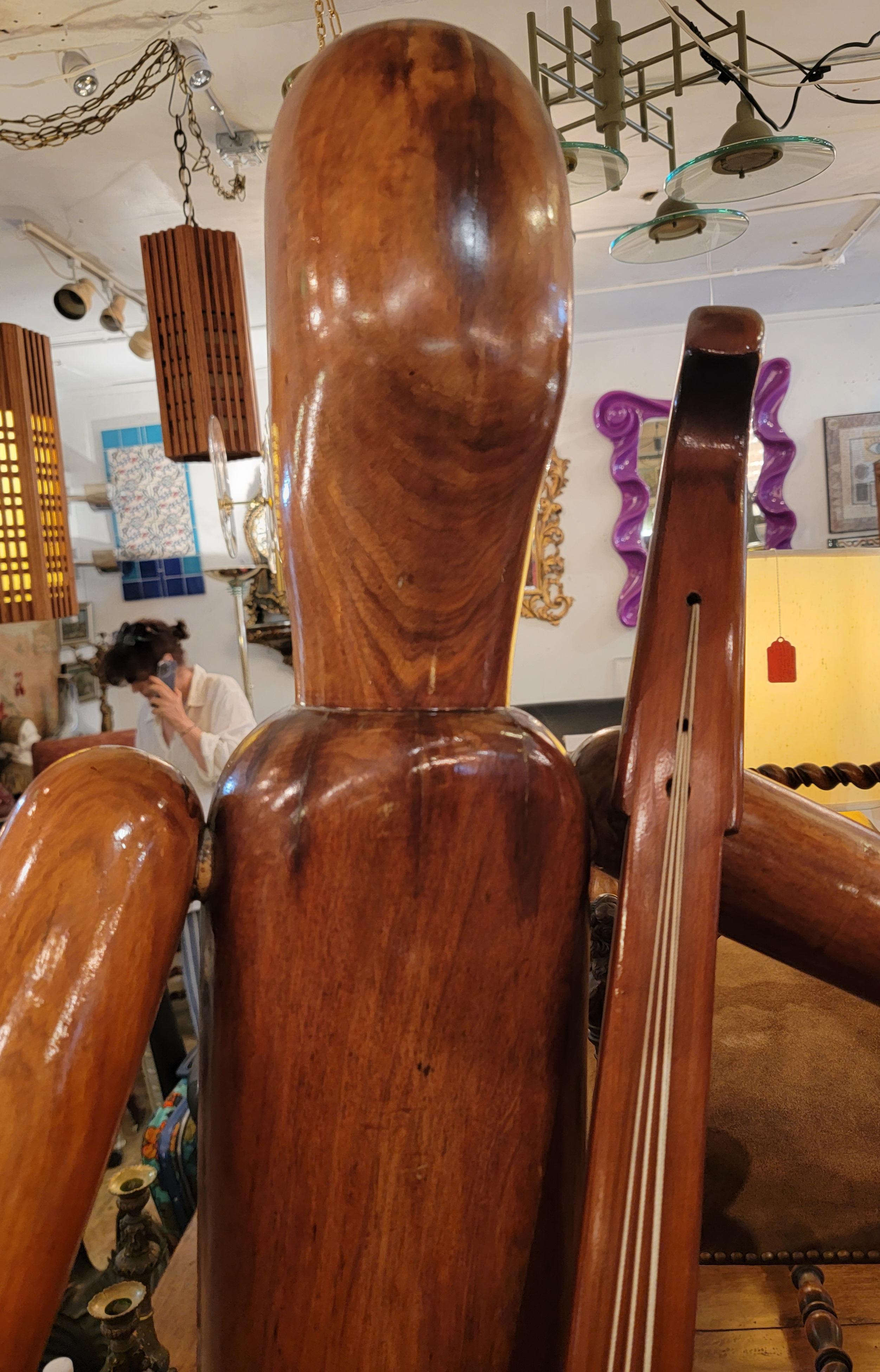 Brazilian Pair of hand Carved Brazillian  Life Sized Wooden Musician Sculptures