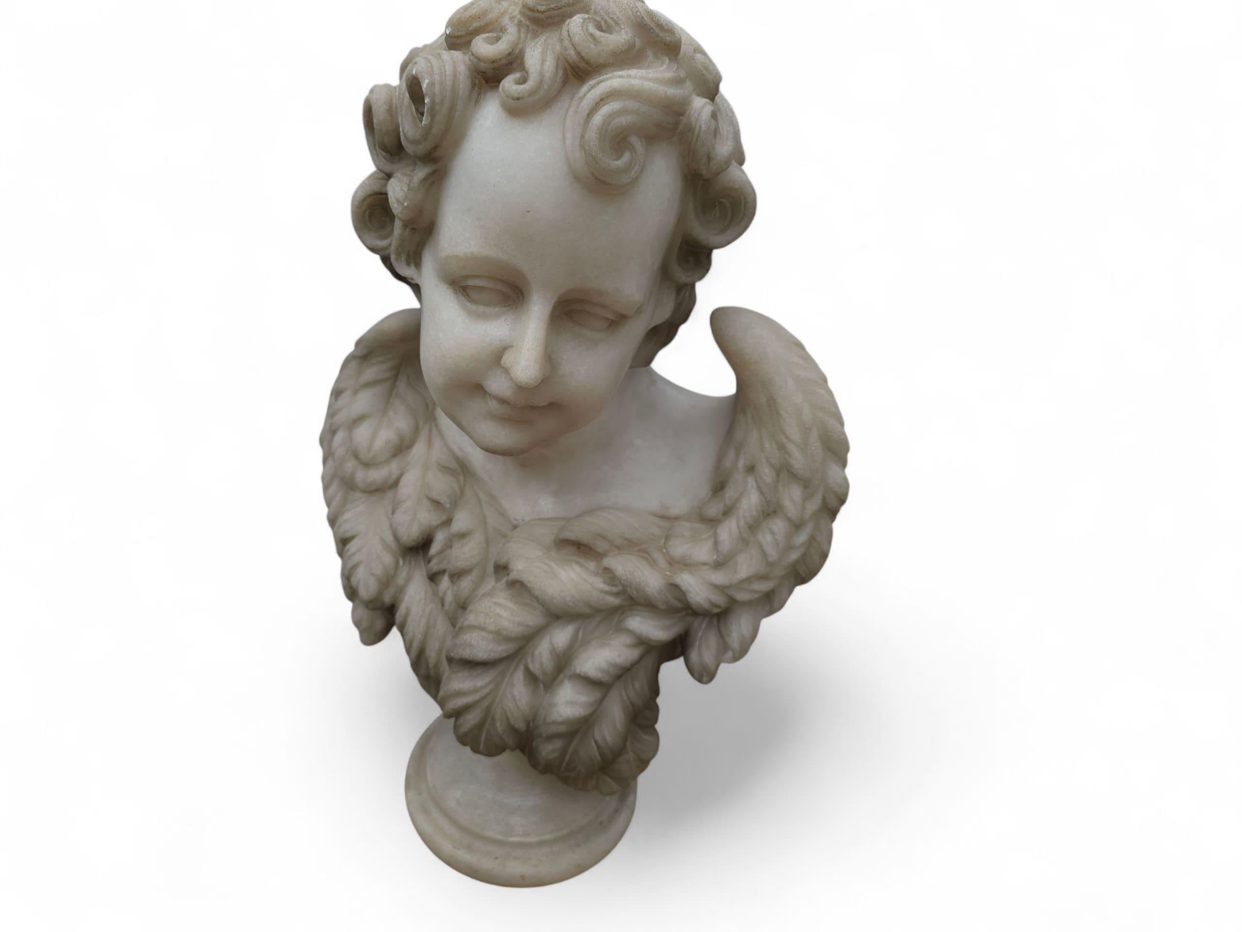 Pair of Hand-Carved Carrara Marble Cherub Busts, Italy, 20th Century For Sale 2