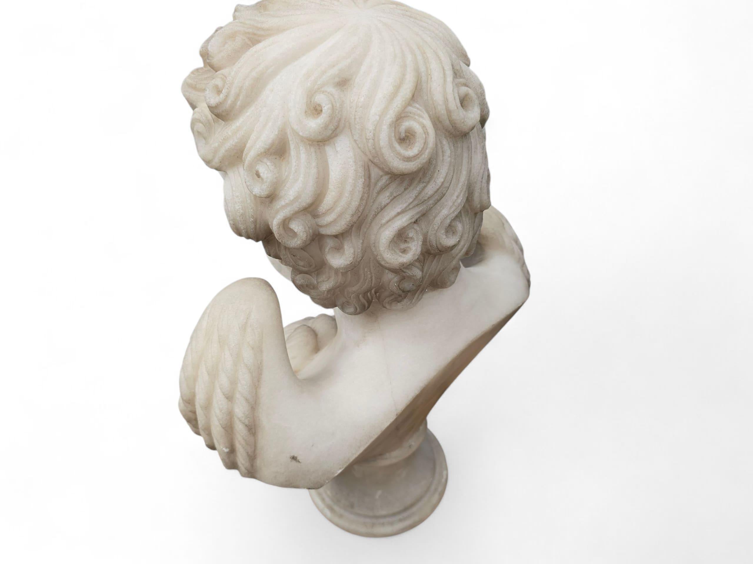 Pair of Hand-Carved Carrara Marble Cherub Busts, Italy, 20th Century For Sale 3