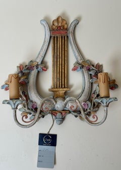 Coppia di lampade da parete a lira Chelini intagliate a mano, Firenze, NOS