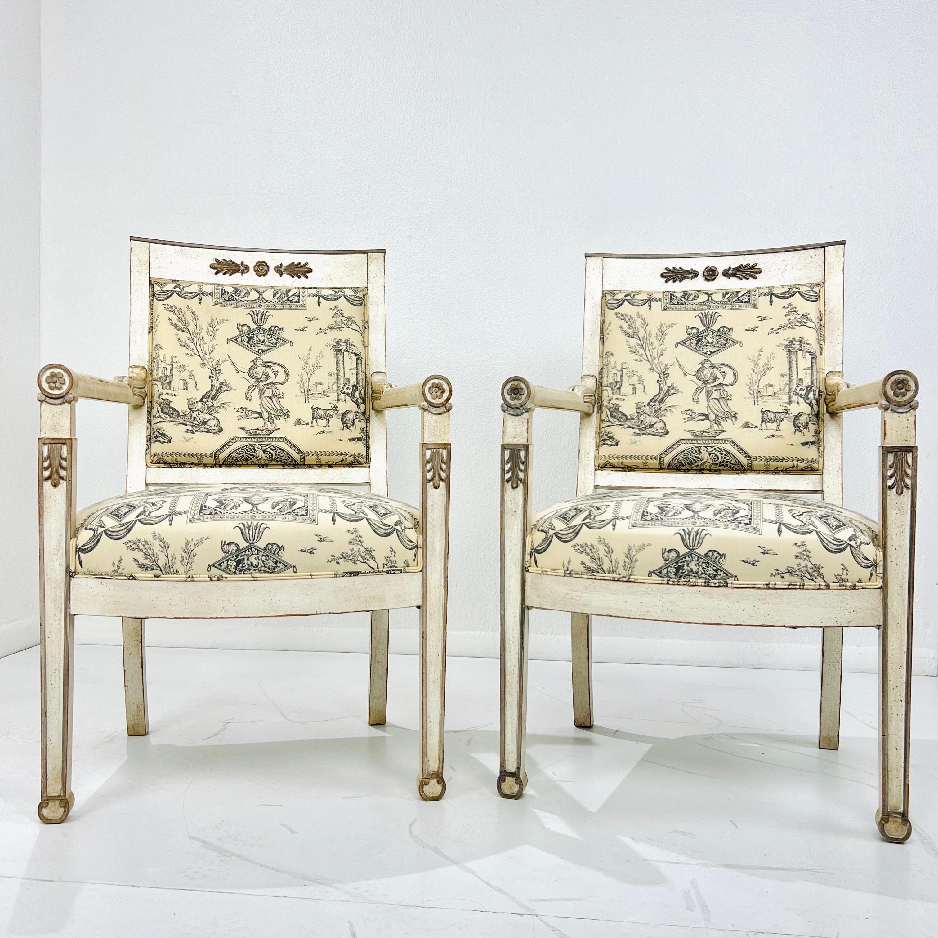 Pair of Hand Carved Cherrywood Directoire Armchairs For Sale 8