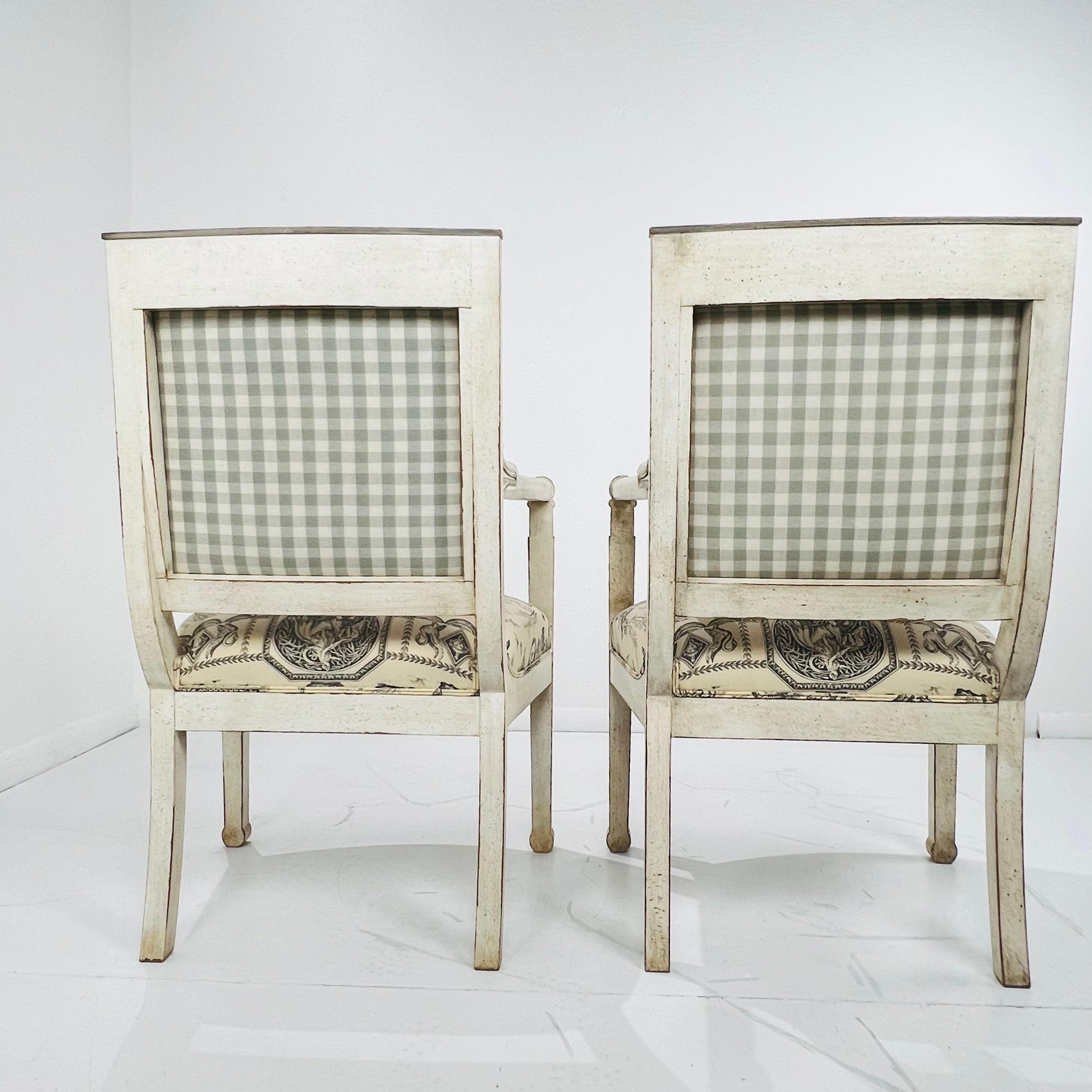 20th Century Pair of Hand Carved Cherrywood Directoire Armchairs For Sale