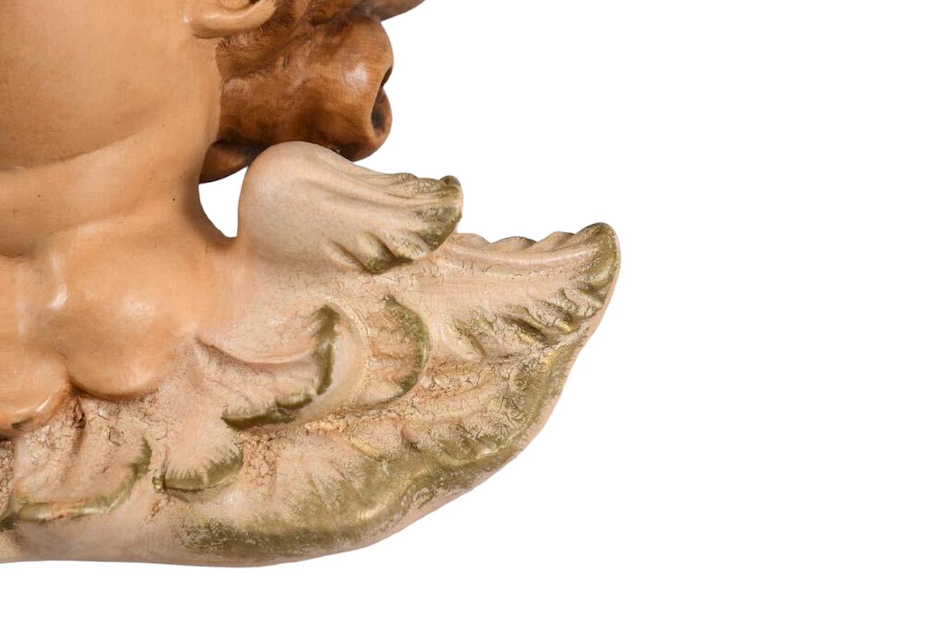 Pair of Hand Carved Cherub Angel Head, Anri, Italy, 1980s For Sale 6