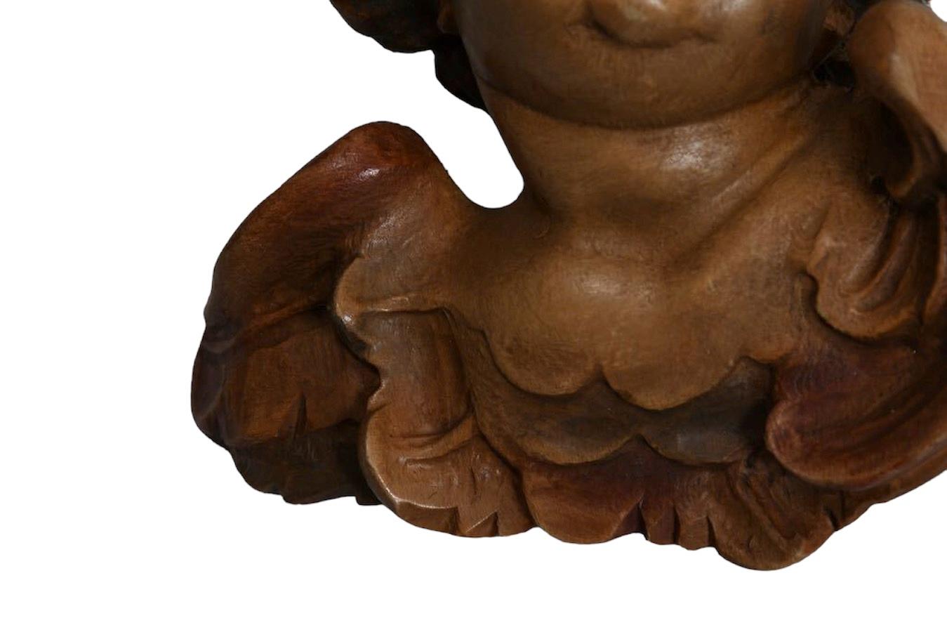 Pair of Hand Carved Cherub Angel Head, Anri, Italy, 1980s For Sale 9