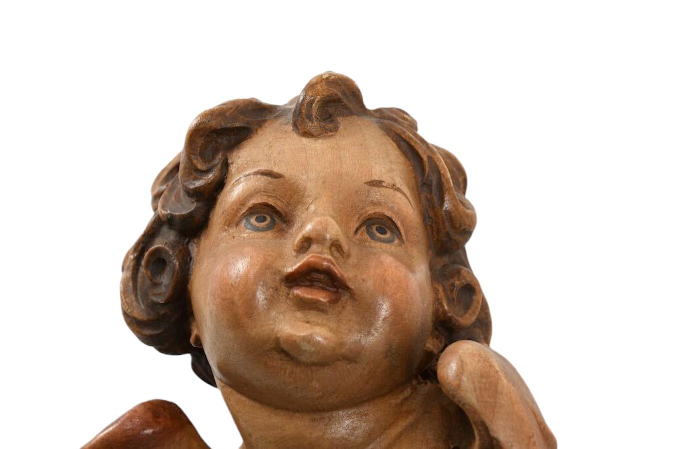 Pair of Hand Carved Cherub Angel Head, Anri, Italy, 1980s For Sale 10