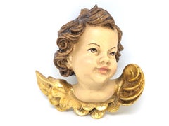 Pair of Hand Carved Cherub Angel Head, Anri, Italy, 1980s