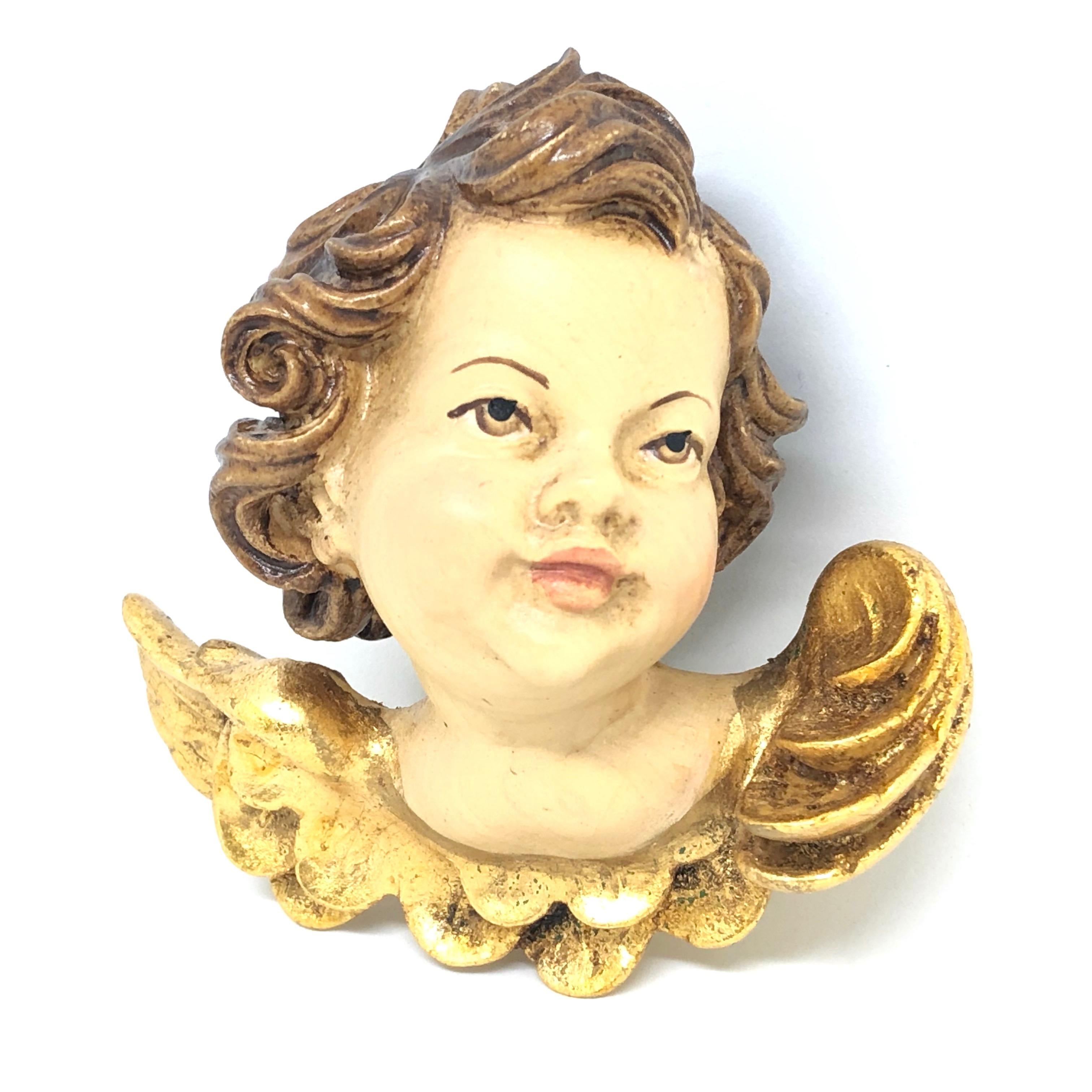 Italian Pair of Hand Carved Cherub Angel Head, Anri, Italy, 1980s