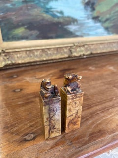Pair of Hand-Carved Chinese Soapstone Zodiac Seals - Monkey and Ox.