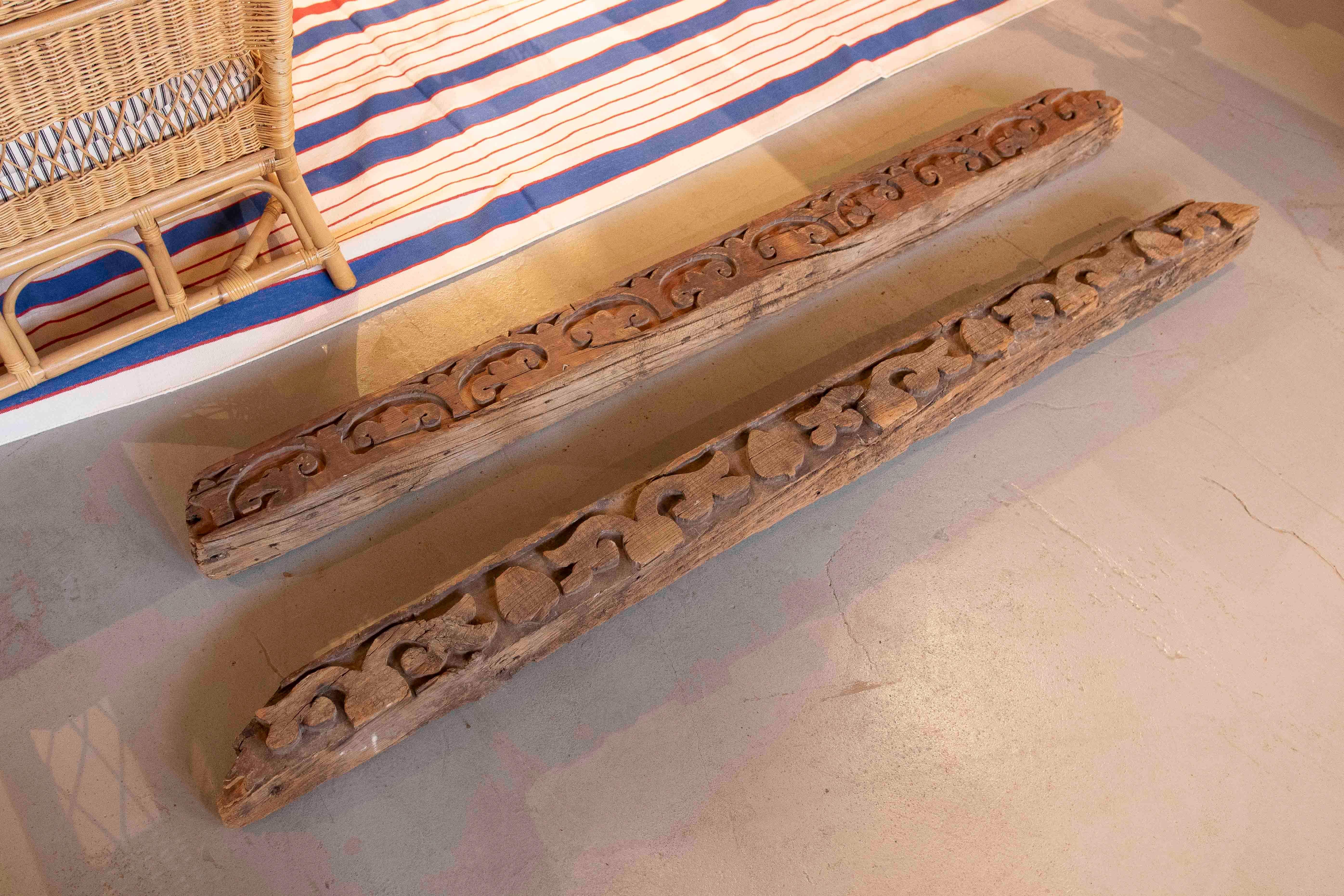 Spanish Pair of Hand Carved Coffered Ceiling Meams, Cordoba, Spain For Sale
