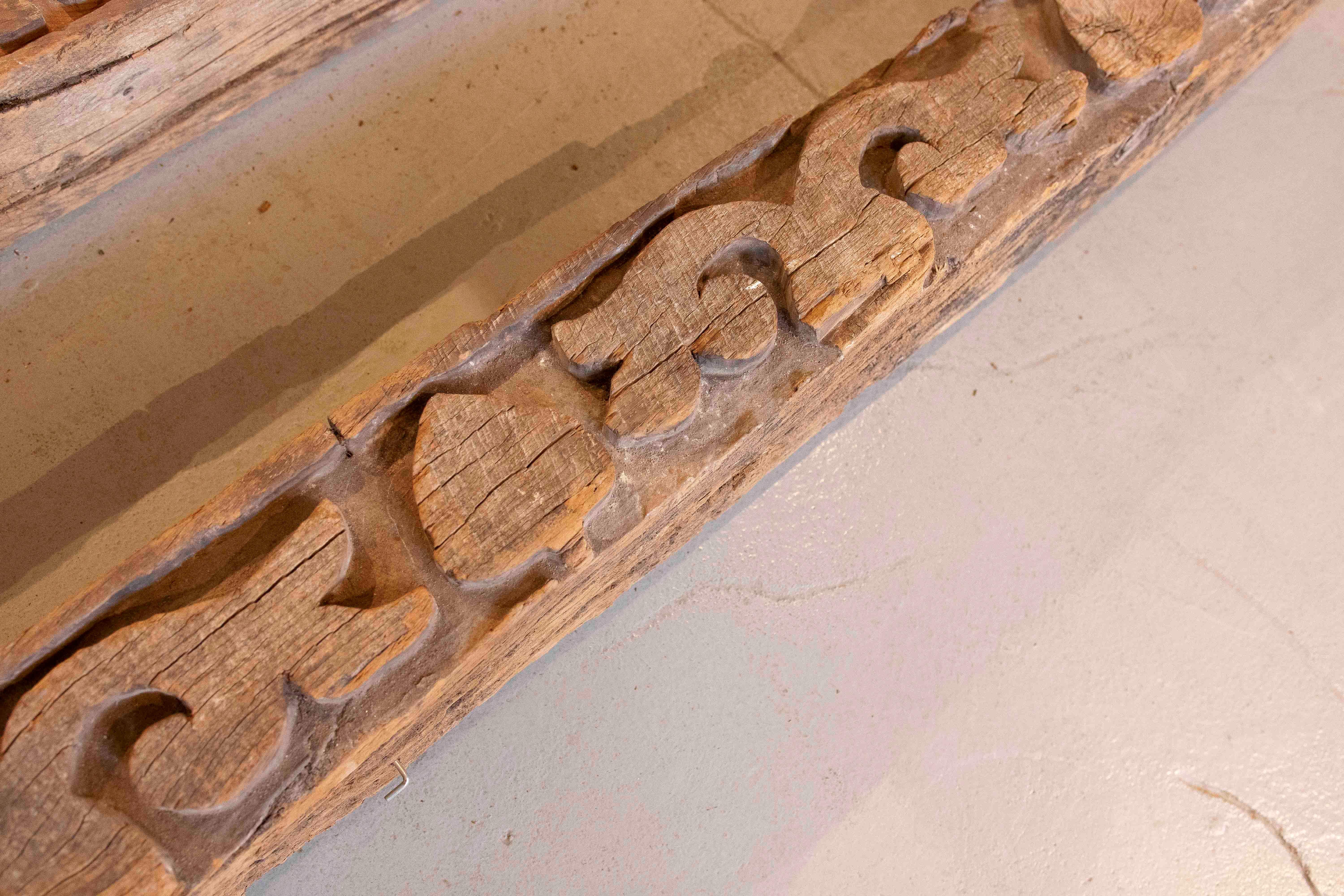 Wood Pair of Hand Carved Coffered Ceiling Meams, Cordoba, Spain For Sale