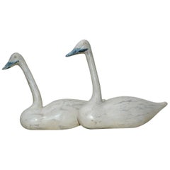 Pair of Hand Carved Decorative Swans