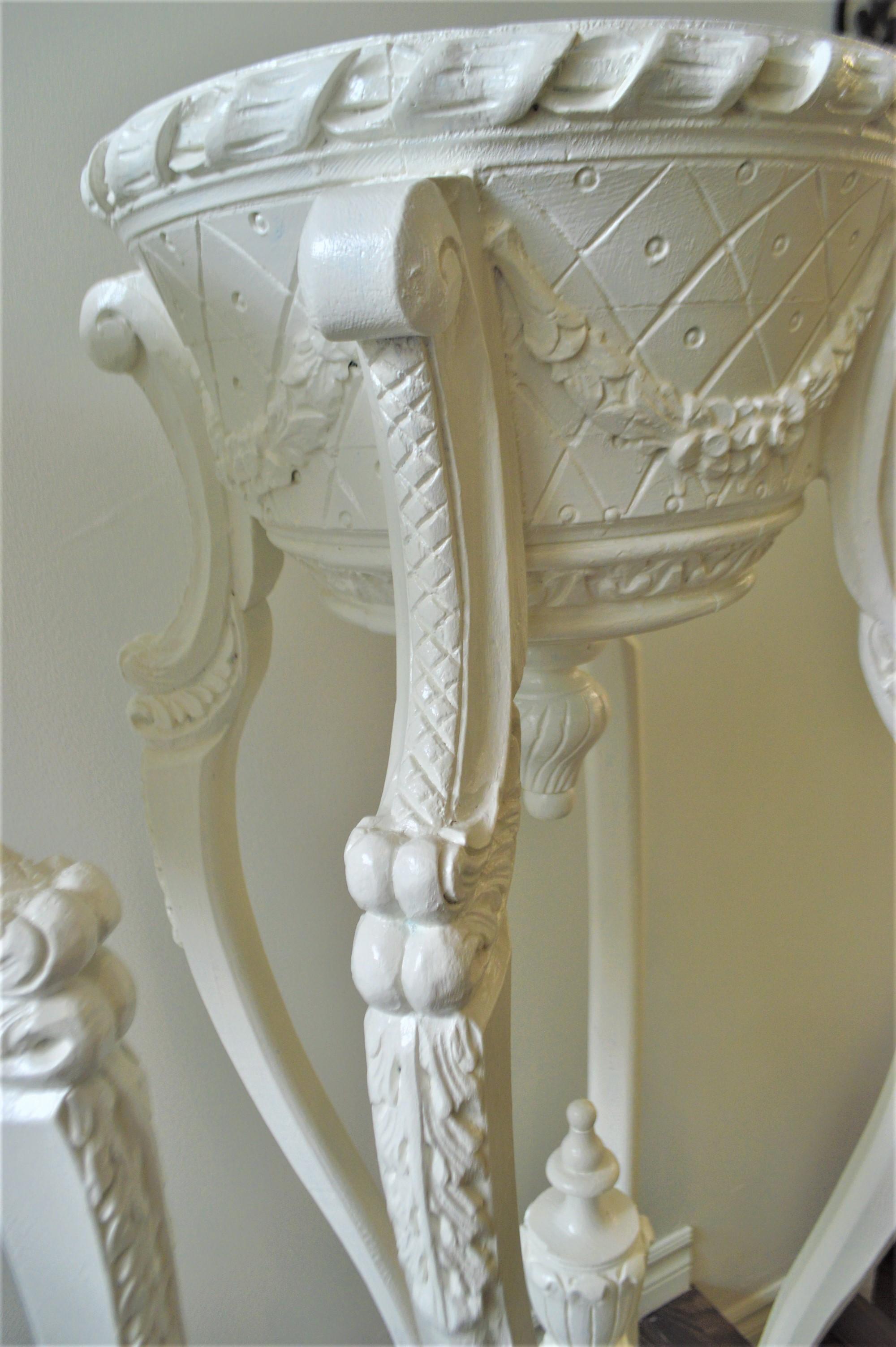 Painted Pair of Hand Carved Decorative White Pedestals for Art or Plants