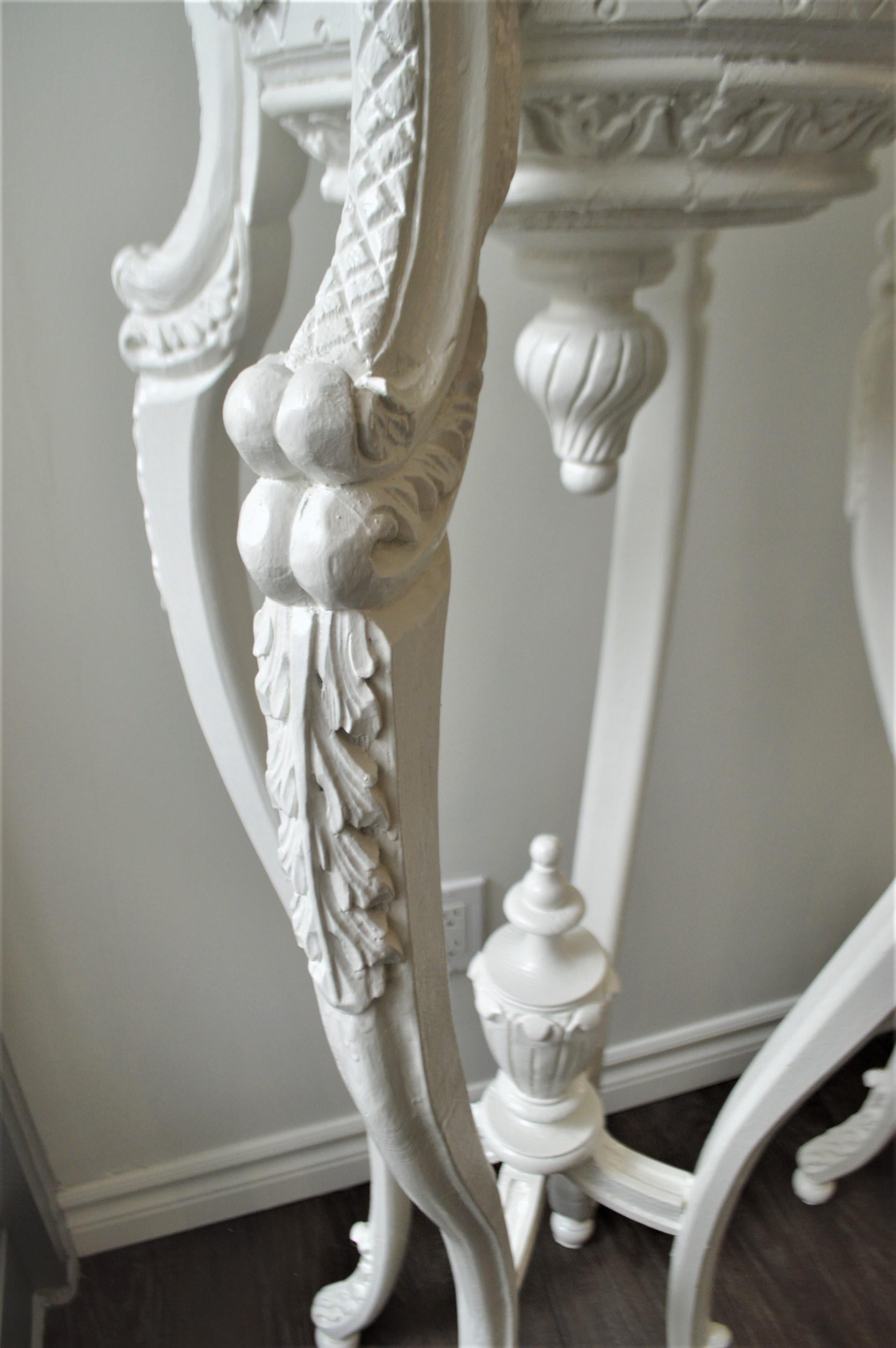 Pair of Hand Carved Decorative White Pedestals for Art or Plants 1
