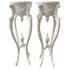 Pair of Hand Carved Decorative White Pedestals for Art or Plants