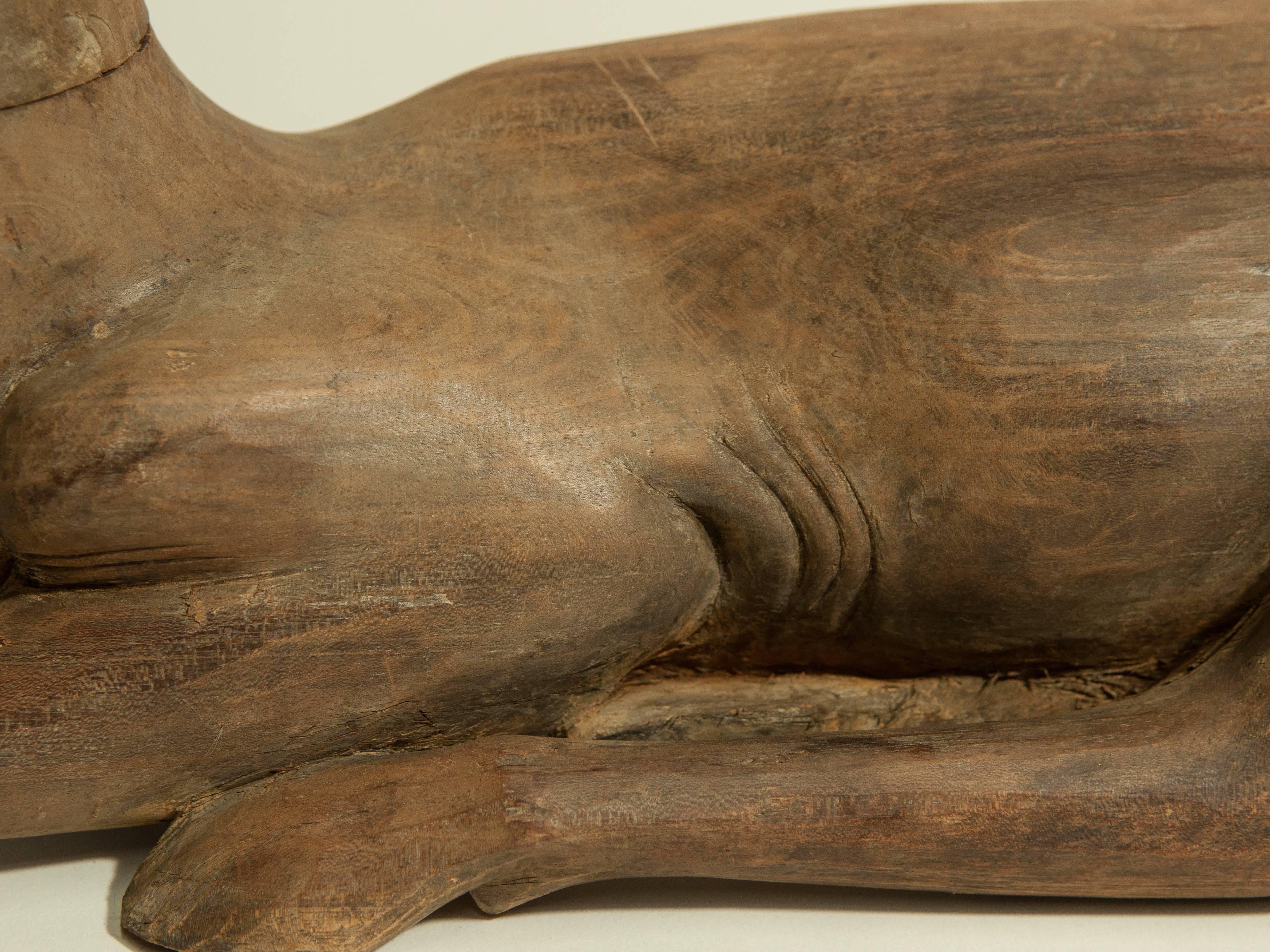 Hand-Carved Hand Carved Deer, Pair of Teak Wood, Lombok Island, Indonesia, Late 20th Century