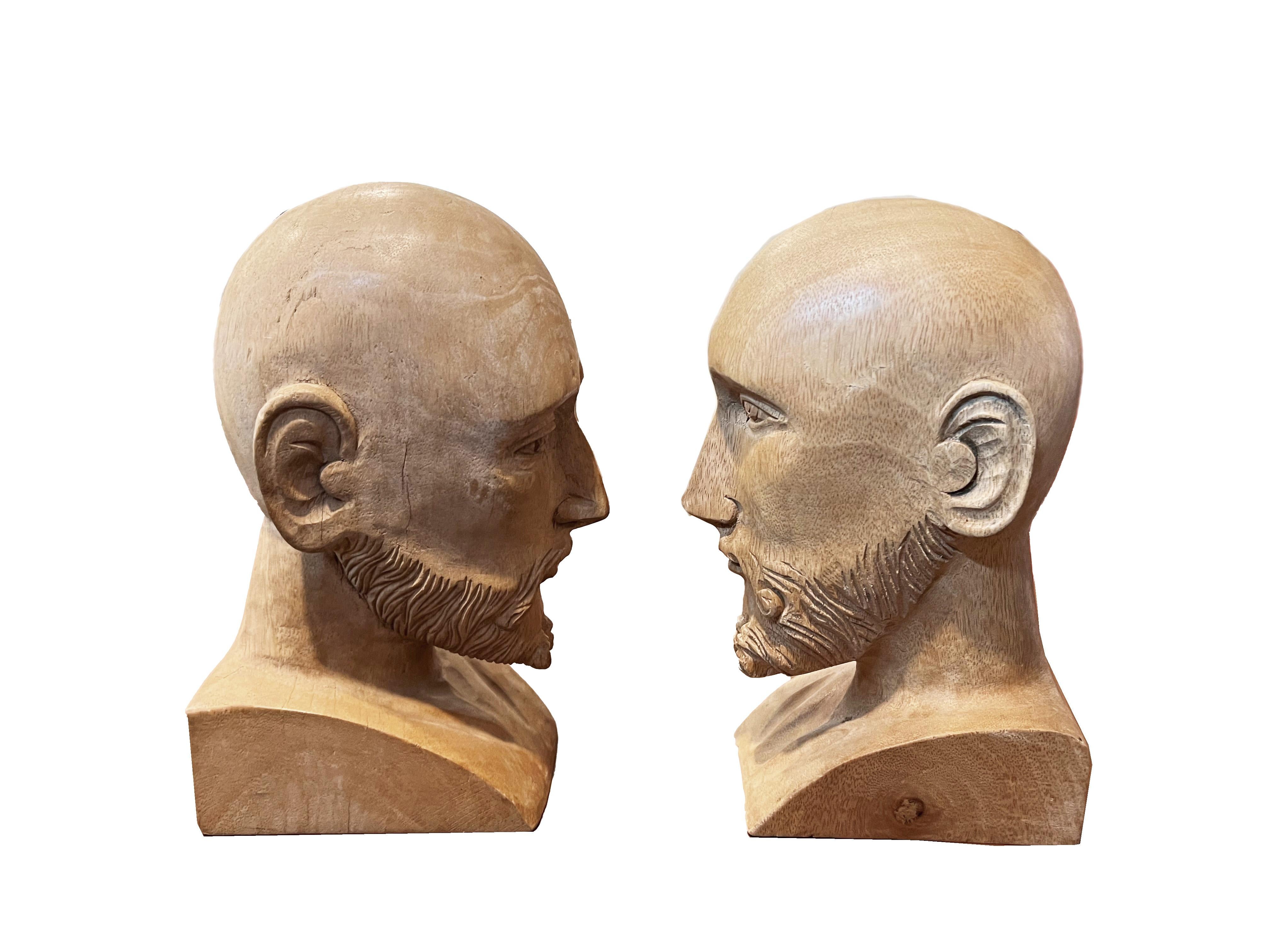 Wood Pair of Hand Carved Distinguished Gentlemen Sculptures For Sale