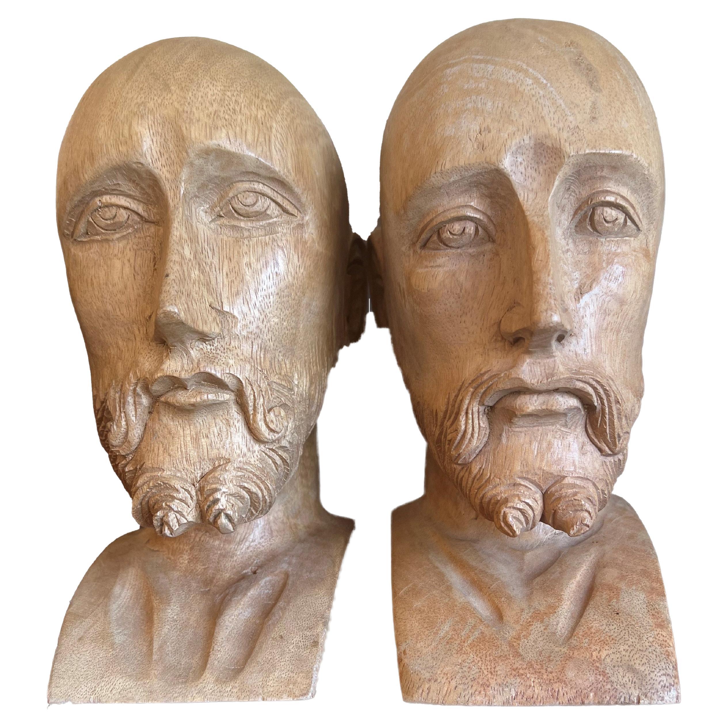 Pair of Hand Carved Distinguished Gentlemen Sculptures
