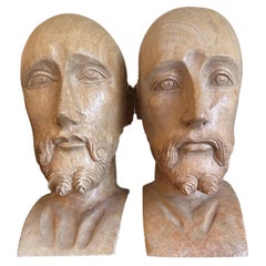 Antique Pair of Hand Carved Distinguished Gentlemen Sculptures