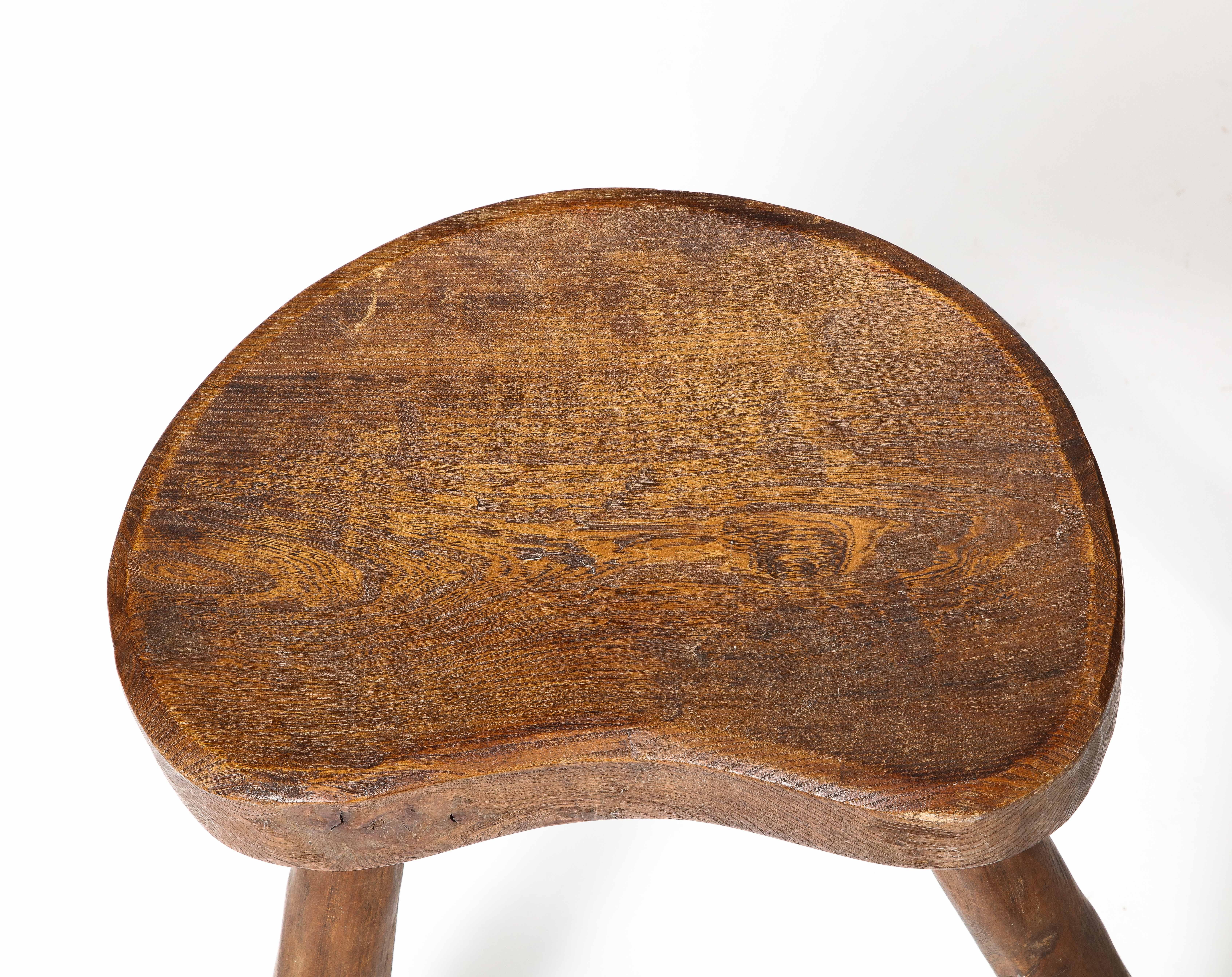 Mid-Century Modern Pair of Hand Carved Elm Stool After Jean Touret, France 1950s