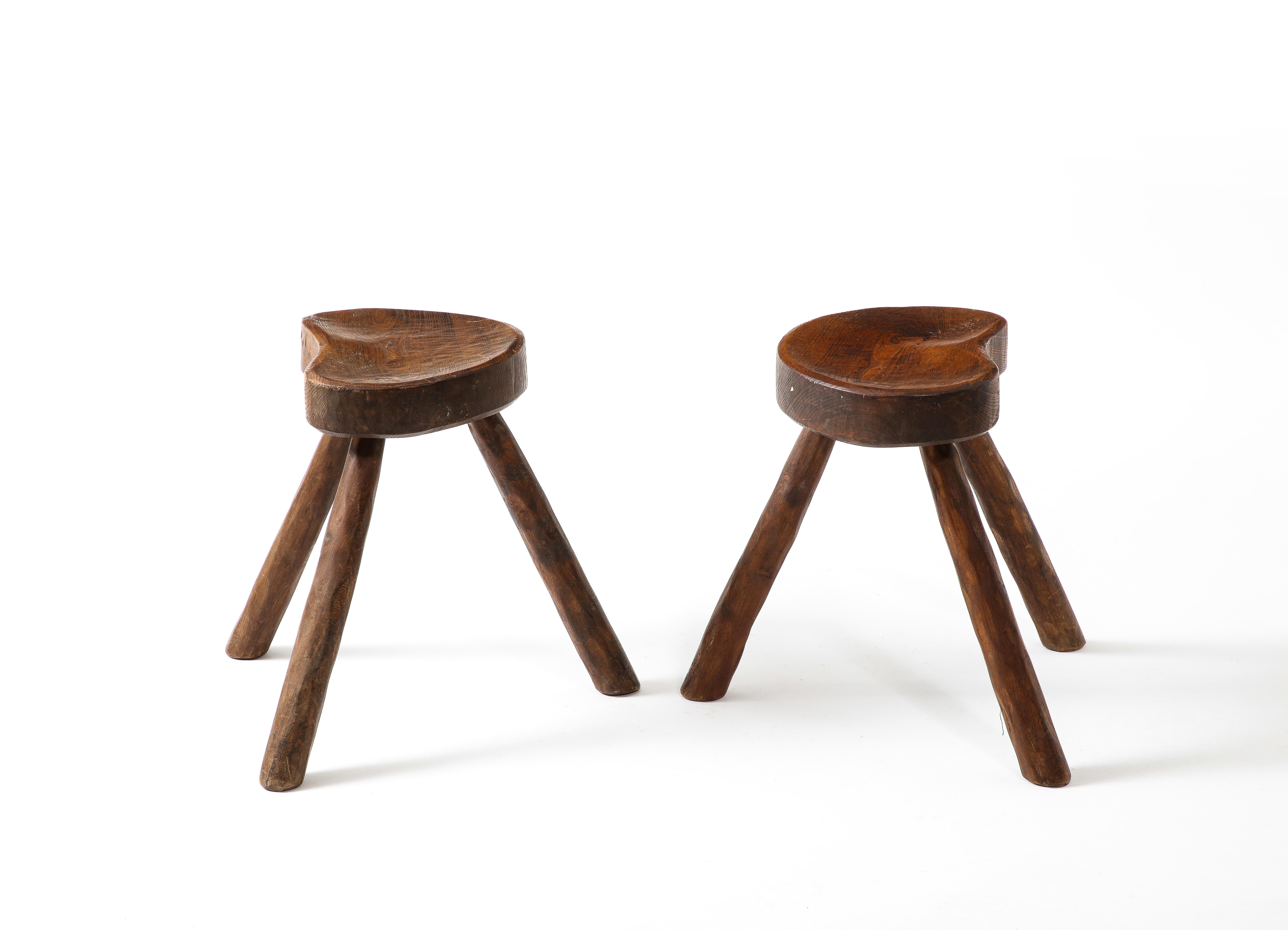 Pair of Hand Carved Elm Stool After Jean Touret, France 1950s In Good Condition In New York, NY