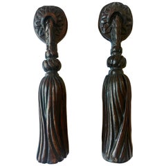 Pair of Hand-Carved Folk Art Wooden Tassels