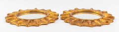 Pair of Hand Carved Gilded Florentine Round Mirrors