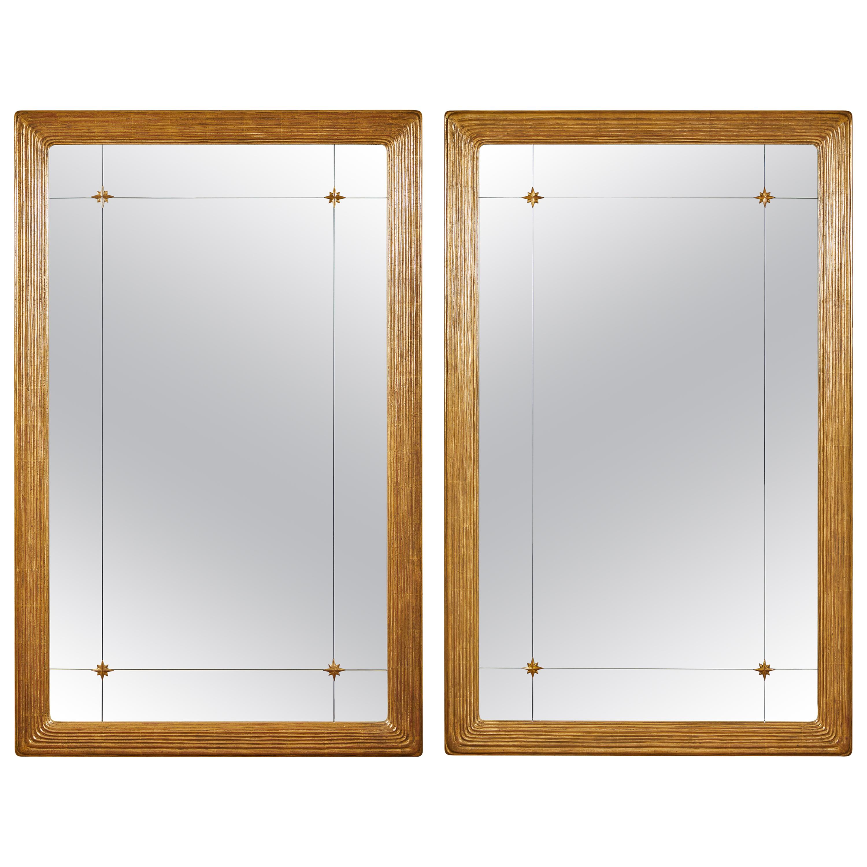 Pair of Hand-Carved Gilded Mirrors "Park Avenue" For Sale