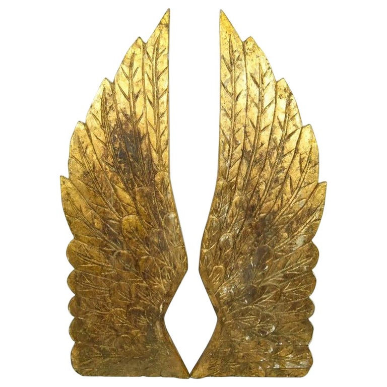 Pair of Hand Carved Gilt and Gesso Angel Wings For Sale at 1stdibs