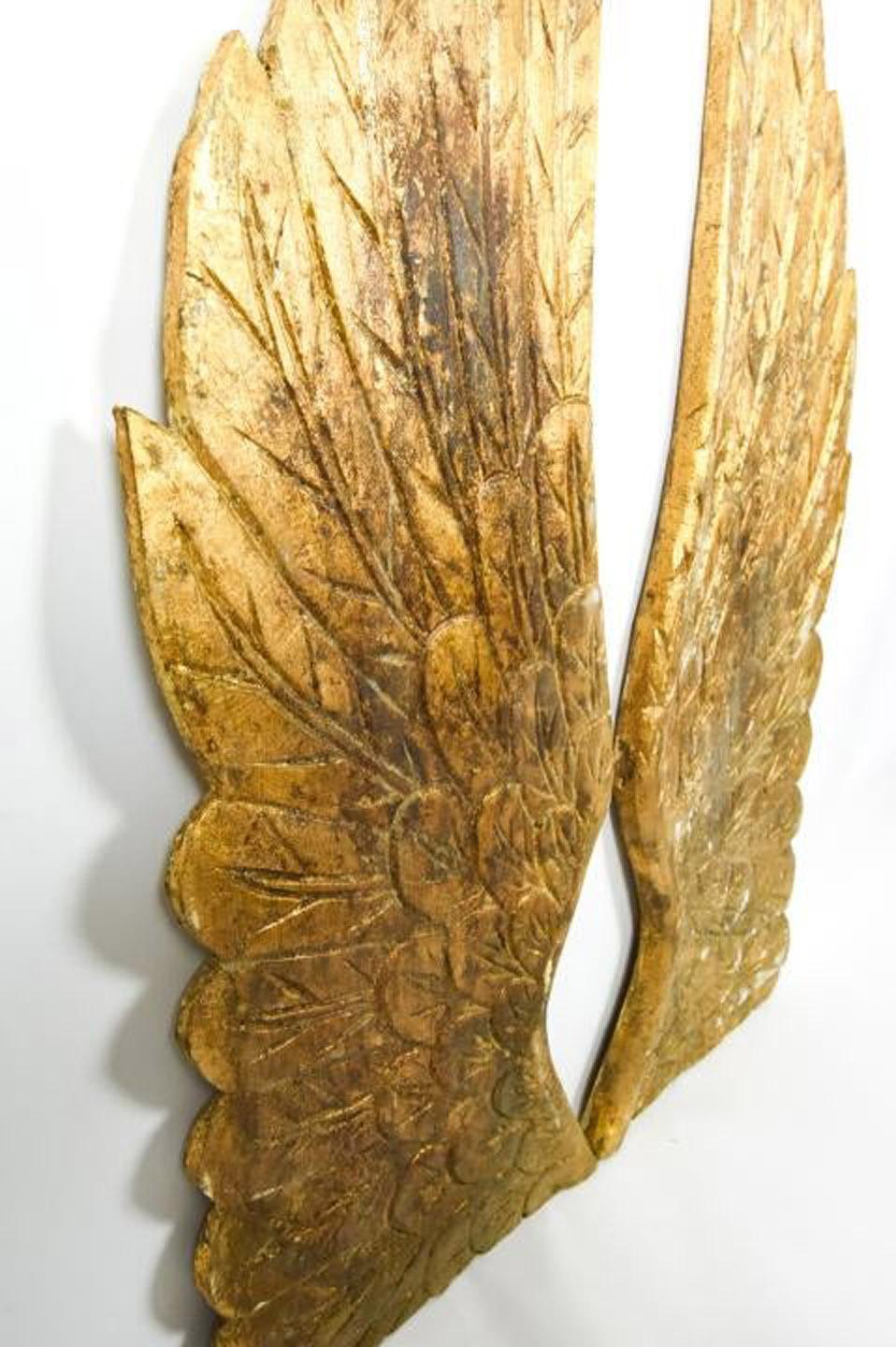 20th Century Pair of Hand Carved Gilt and Gesso Angel Wings