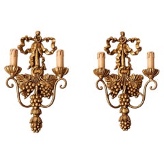 Pair of Hand-Carved Giltwood Florentine Sconces by C. N. Firenze NOS