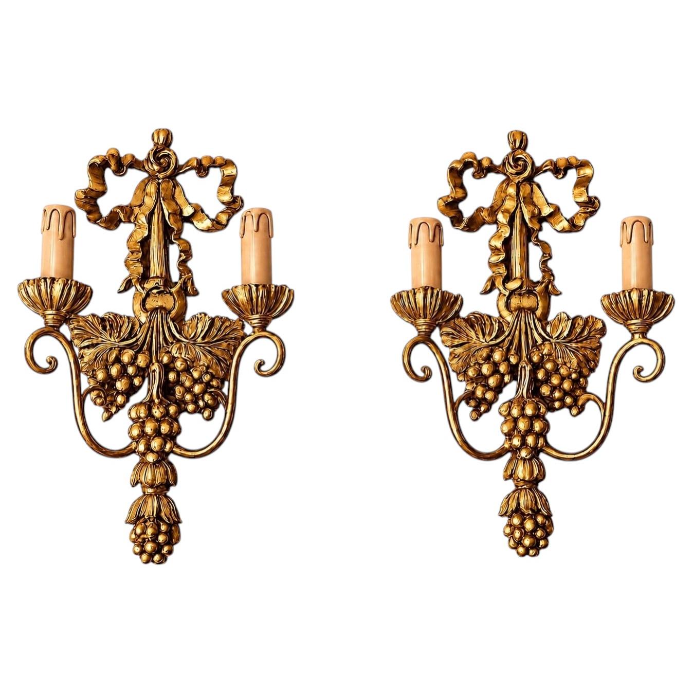 Pair of Hand-Carved Giltwood Florentine Sconces by C. N. Firenze NOS For Sale