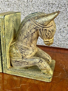 Pair of Hand carved Gold wood horse bookends
