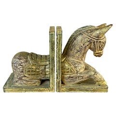 Pair of Hand carved Gold wood horse bookends