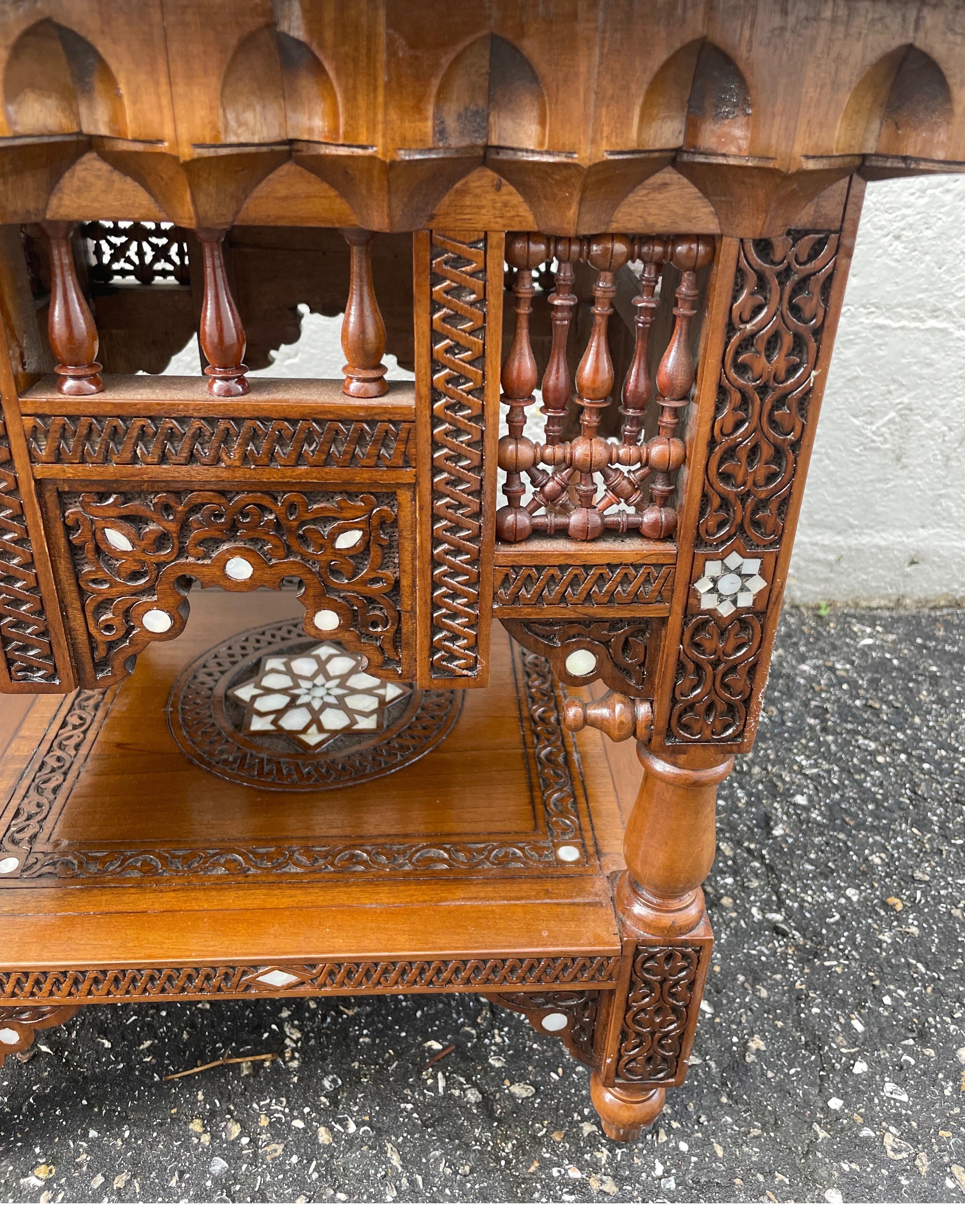 Pair of Hand Carved & Inlaid Mother of Pearl Side Tables For Sale 4