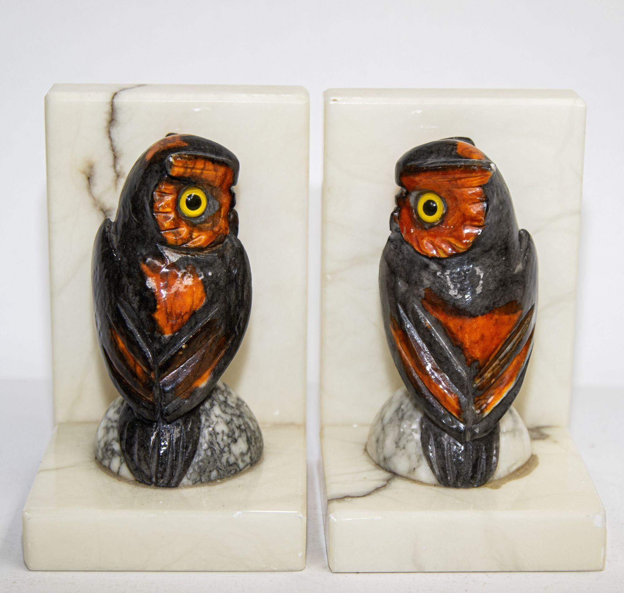 Pair of Hand-Carved Italian Alabaster Owl Bookends 1950's 5