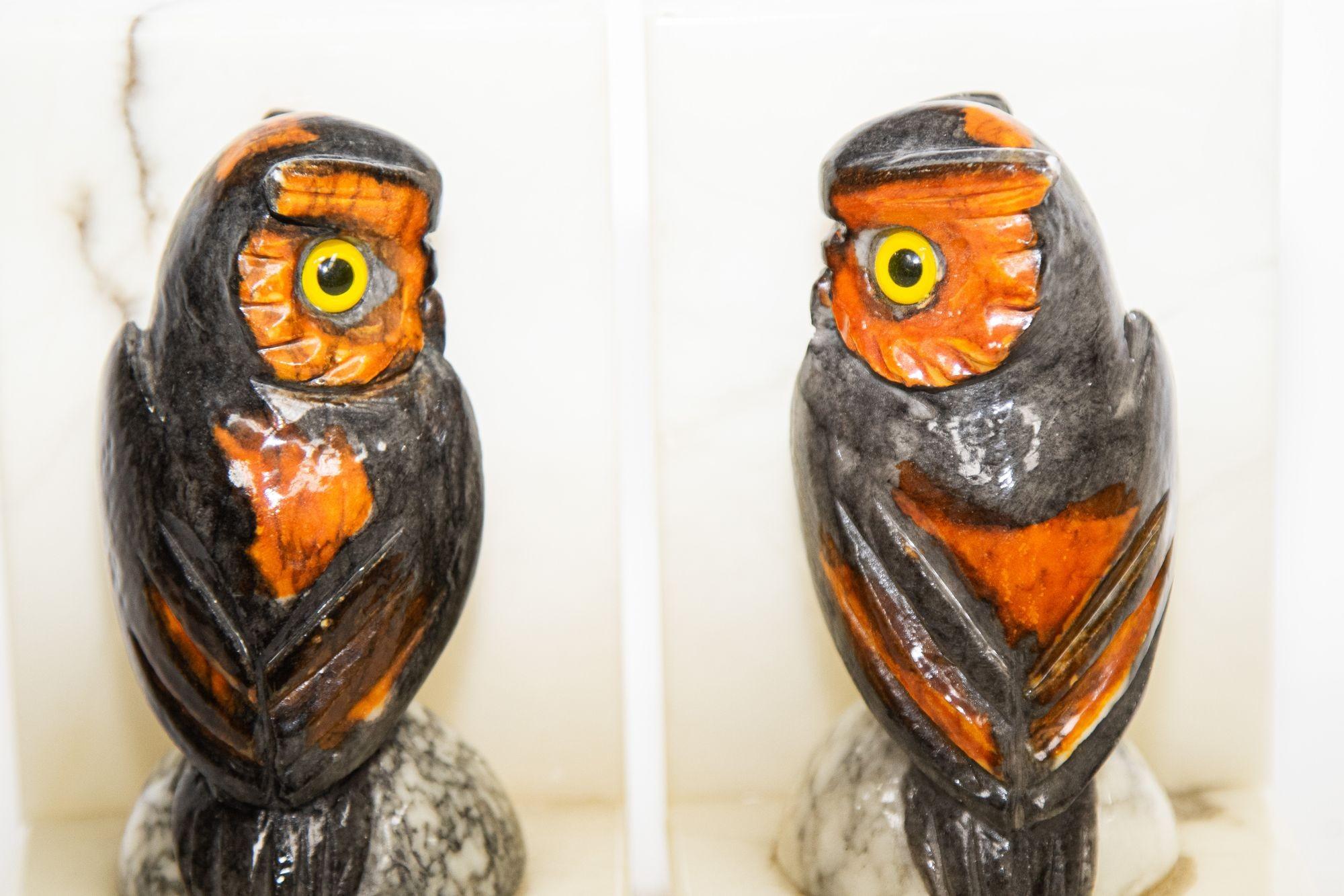 Pair of Hand-Carved Italian Alabaster Owl Bookends 1950's 6