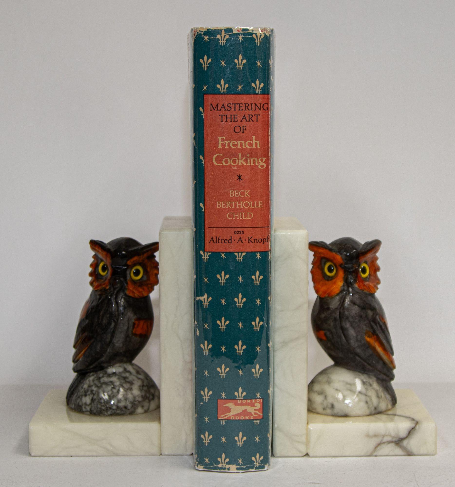 Pair of Hand-Carved Italian Alabaster Owl Bookends 1950's 8