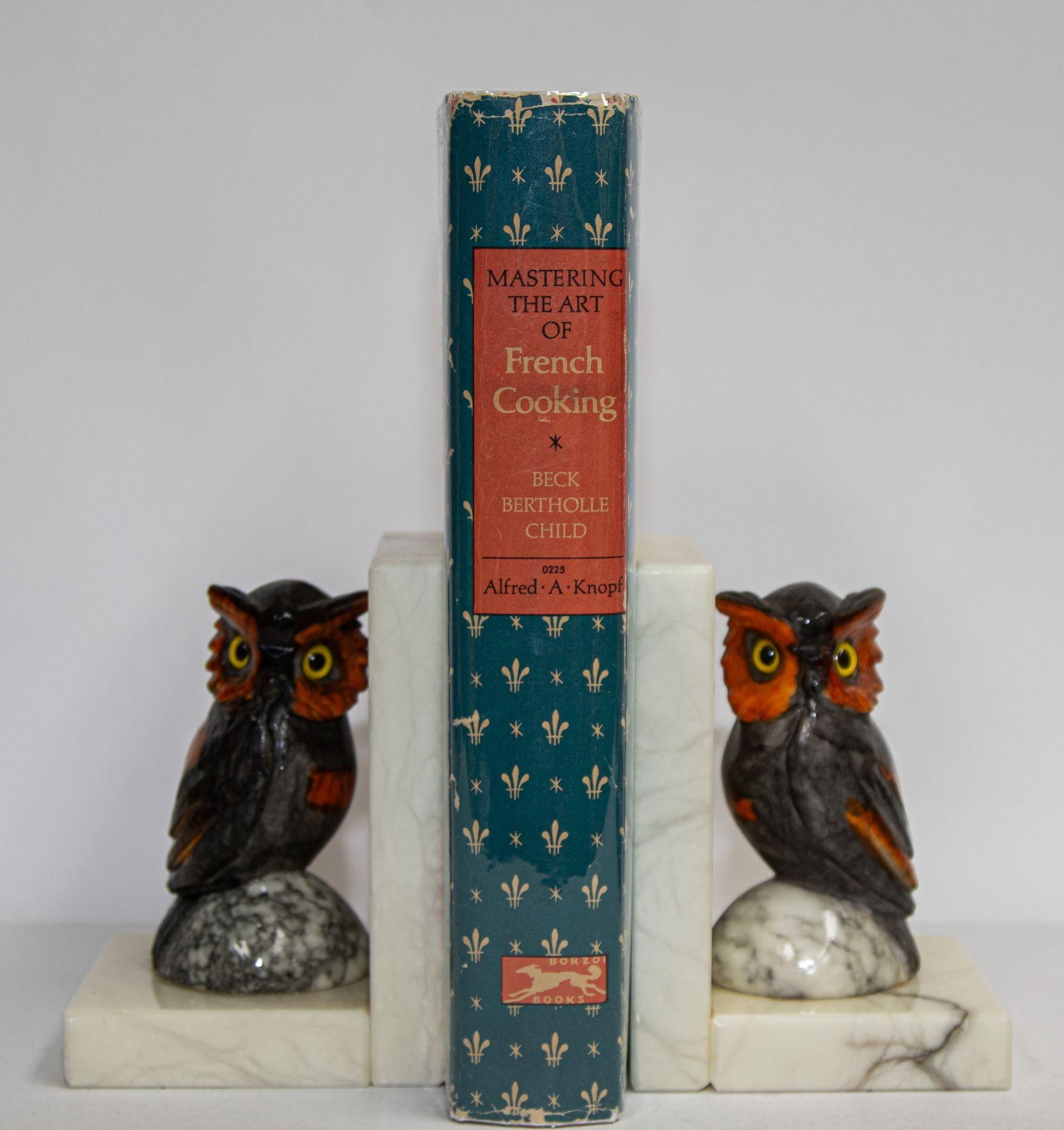 Pair of Hand-Carved Italian Alabaster Owl Bookends 1950's 9