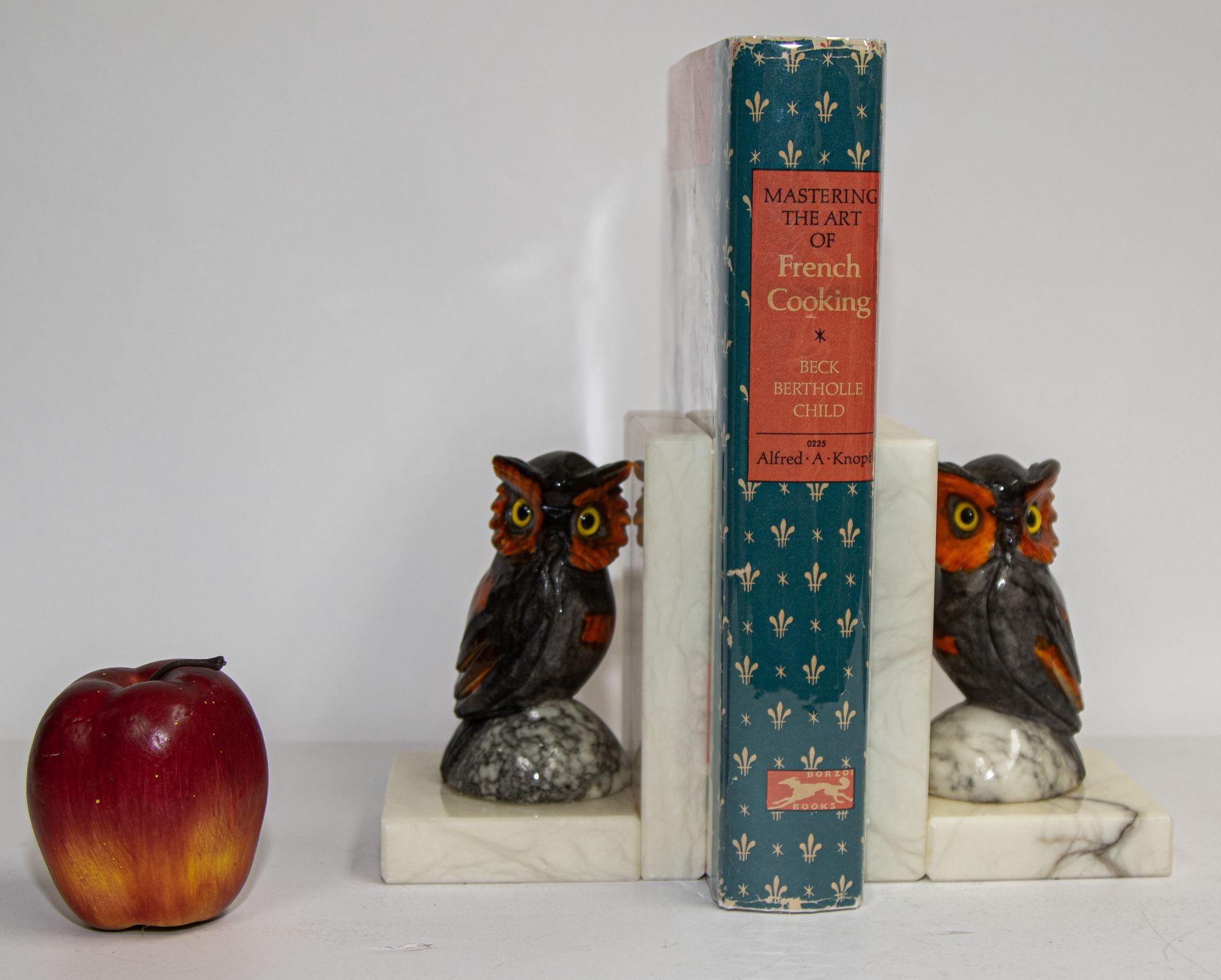 Pair of Hand-Carved Italian Alabaster Owl Bookends 1950's 10