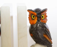 Pair of Hand-Carved Italian Alabaster Owl Bookends 1950's