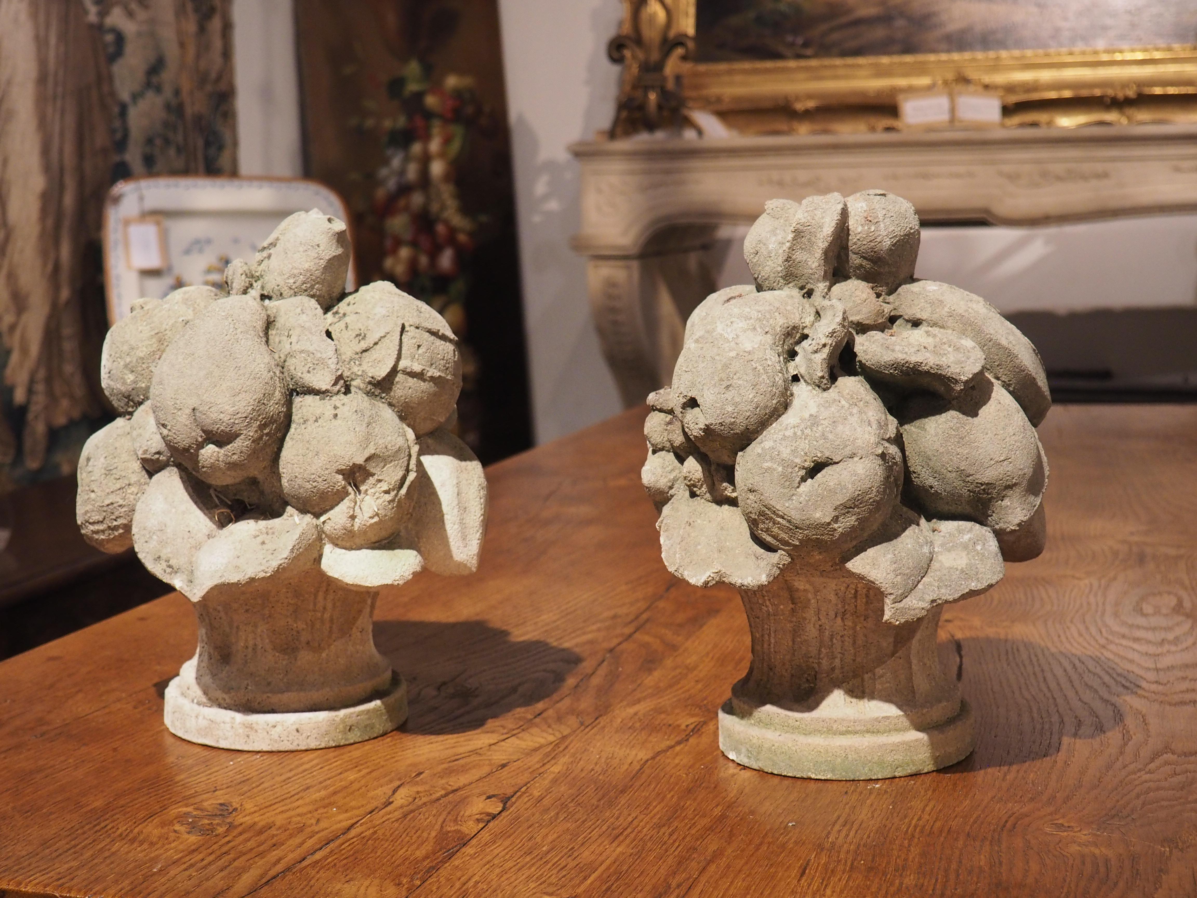 Hand-Carved Pair of Hand Carved Italian Limestone Fruit Baskets