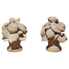 Pair of Hand Carved Italian Limestone Fruit Baskets