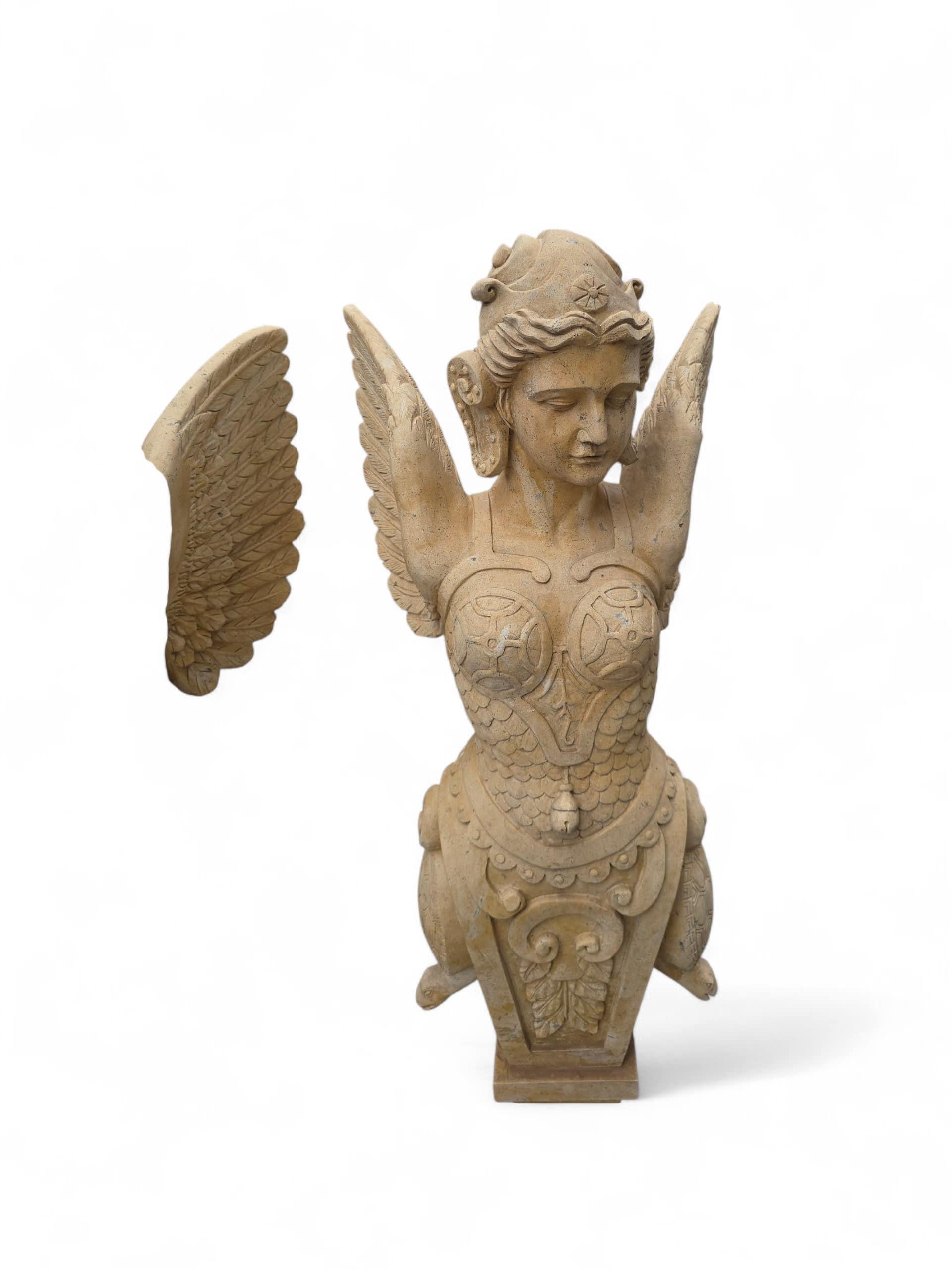 Pair of Hand-Carved Italian Marble Allegorical Winged Figures For Sale 1