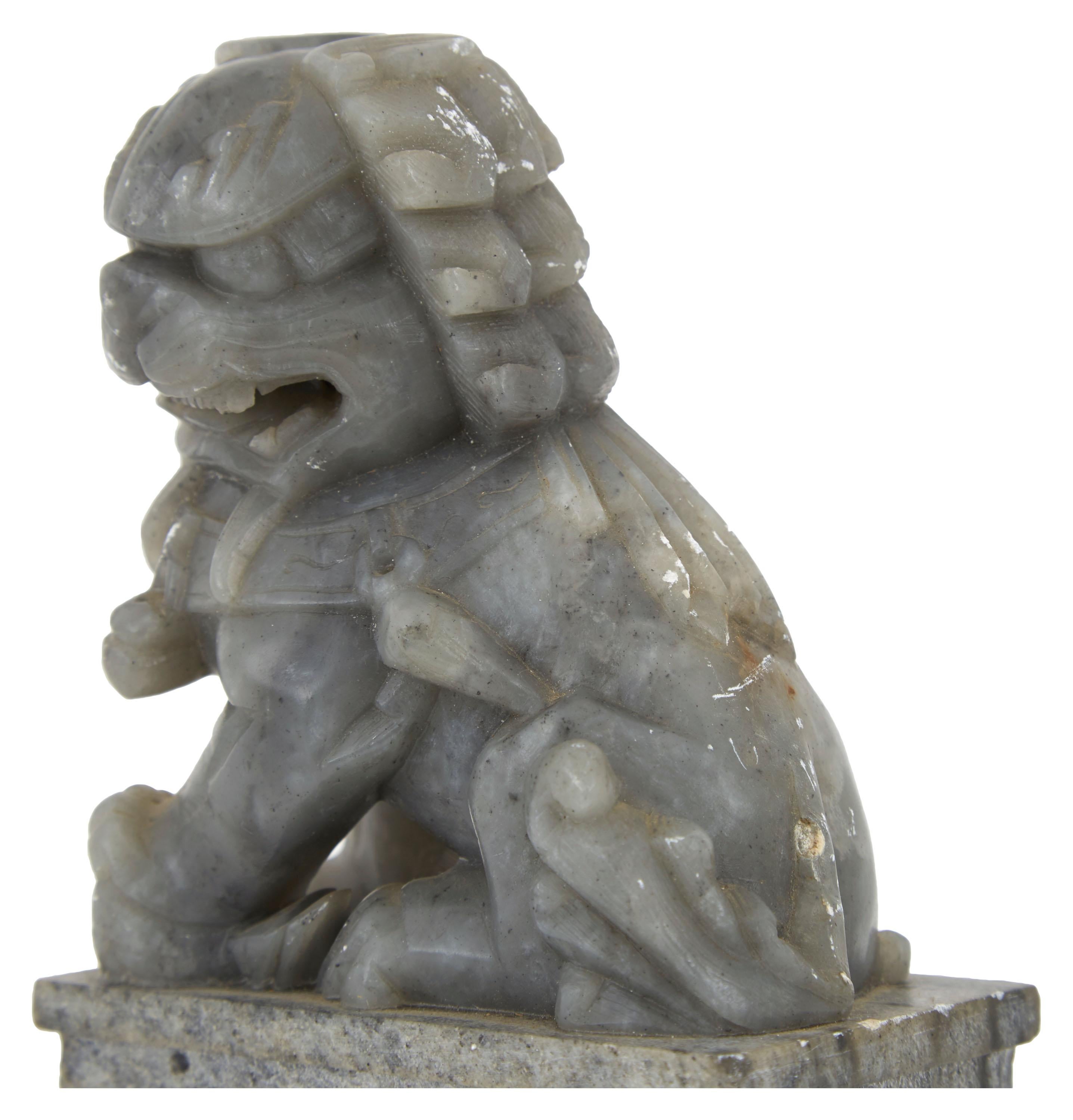 Pair of Hand Carved Jade Chinese Foo Dogs In Good Condition In Chicago, IL