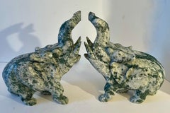 Pair of Hand Carved Jade Elephant Sculpture Bookends