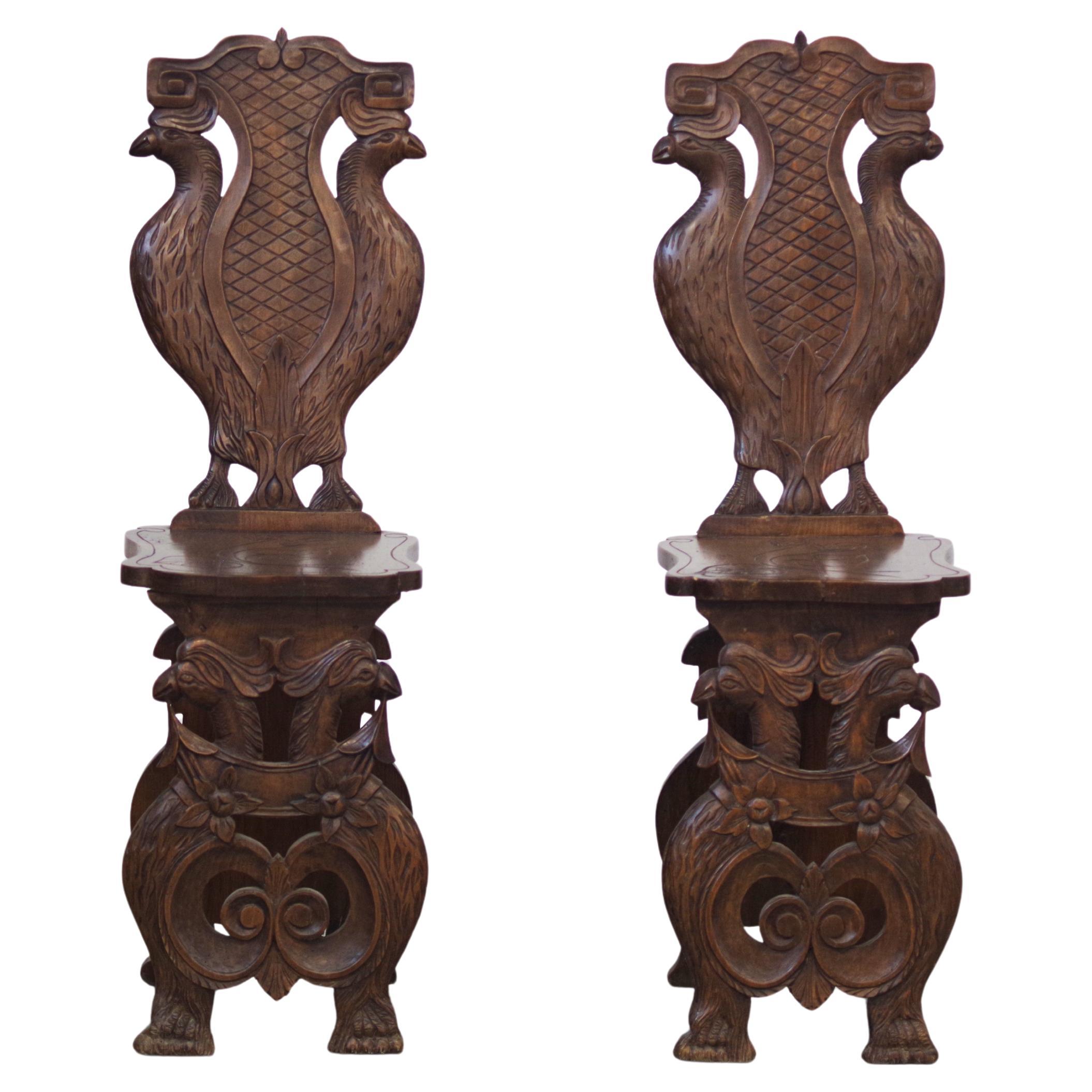 Pair of Hand-Carved Late 19th Century Chairs - Ornate Antique Craftsmanship