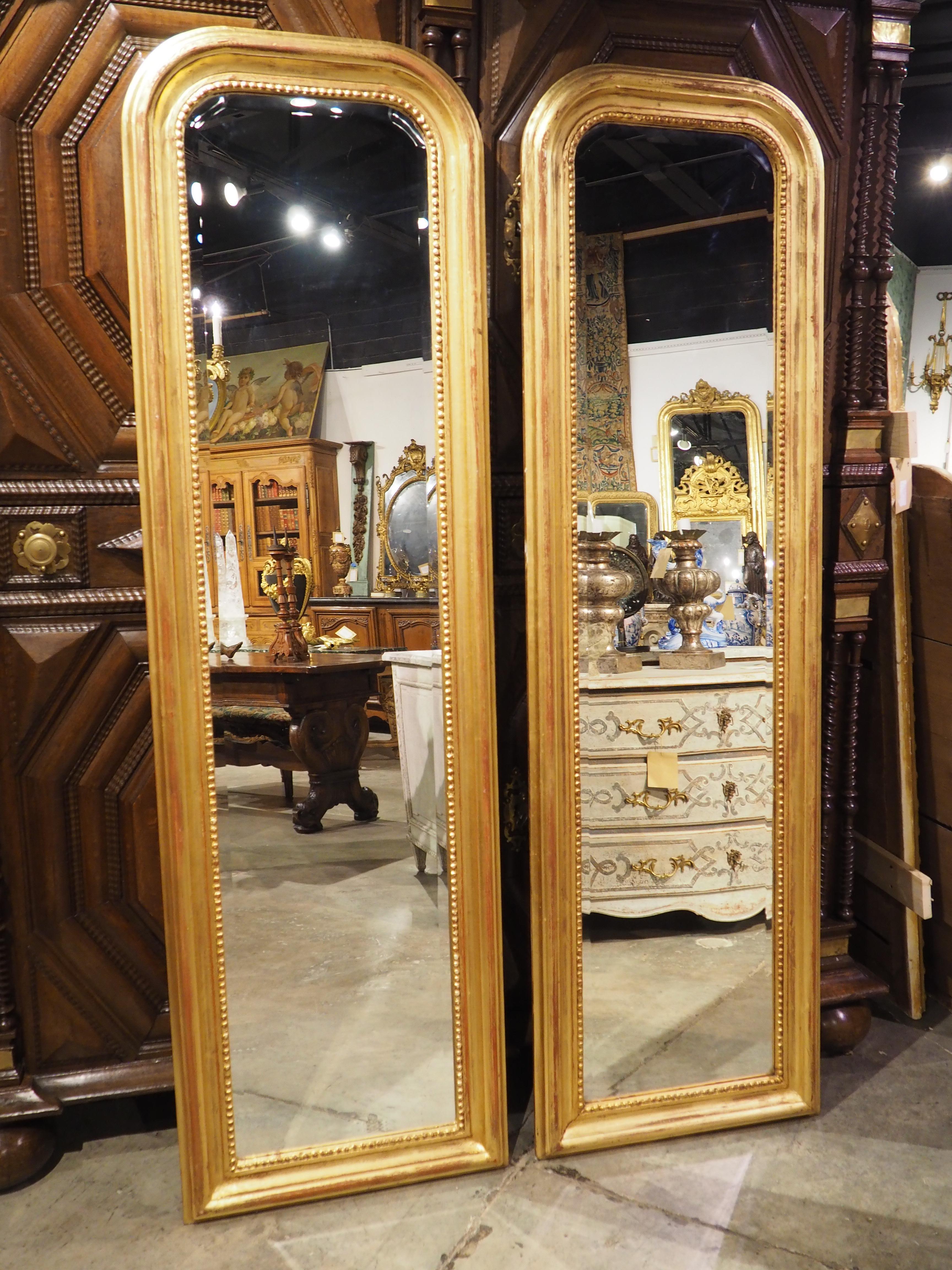 French Pair of Hand Carved Louis Philippe Style Dressing Mirrors with Beveled Glass
