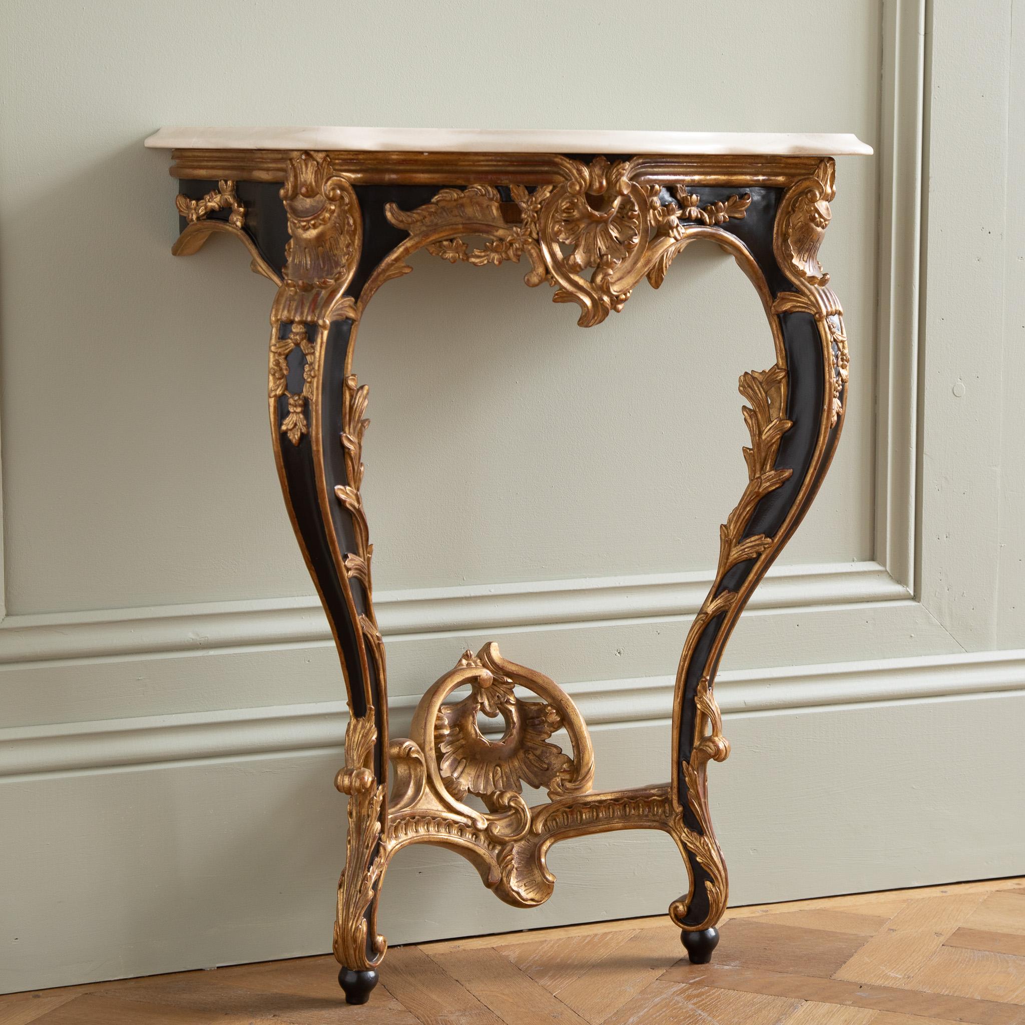 Pair of Hand Carved Louis XV French Style Gilt Wood Consoles In Excellent Condition For Sale In London, Park Royal