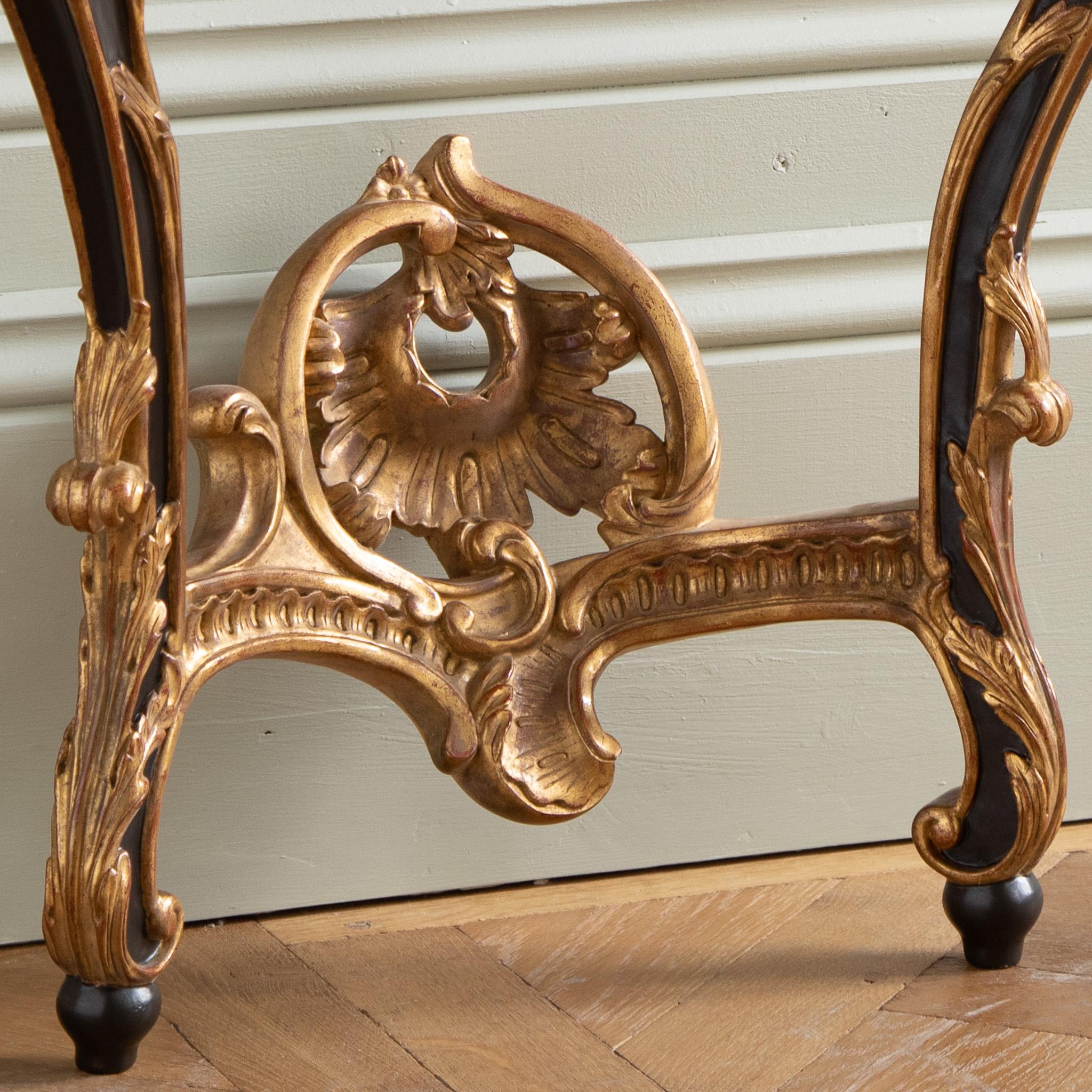 Contemporary Pair of Hand Carved Louis XV French Style Gilt Wood Consoles For Sale