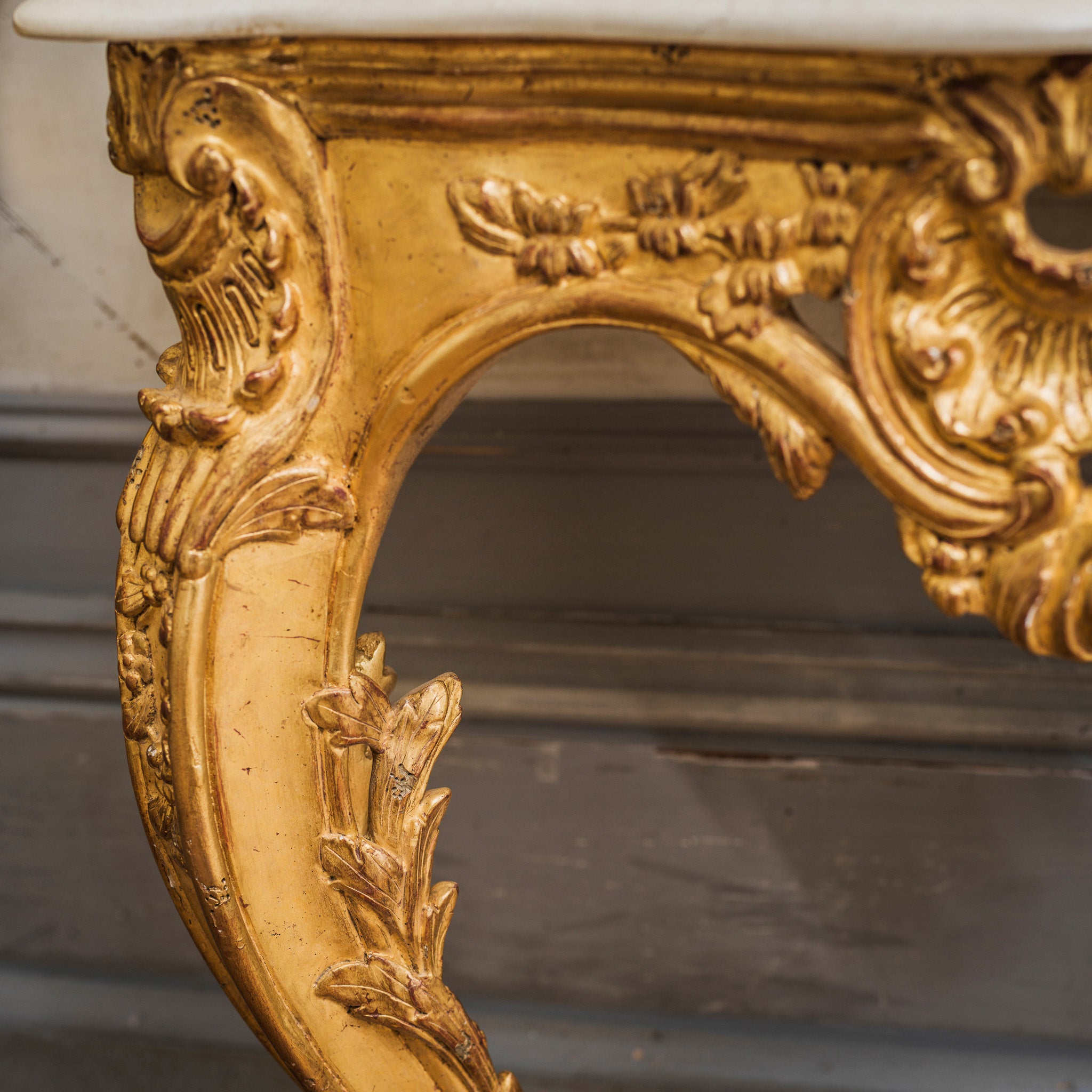 Pair of Hand Carved, Louis XV French Style Gilt Wood Consoles For Sale 2